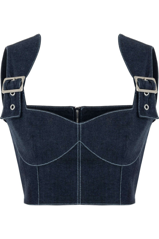 JENDUE Vonk Belted Denim Top | Stylish Jean Crop Top