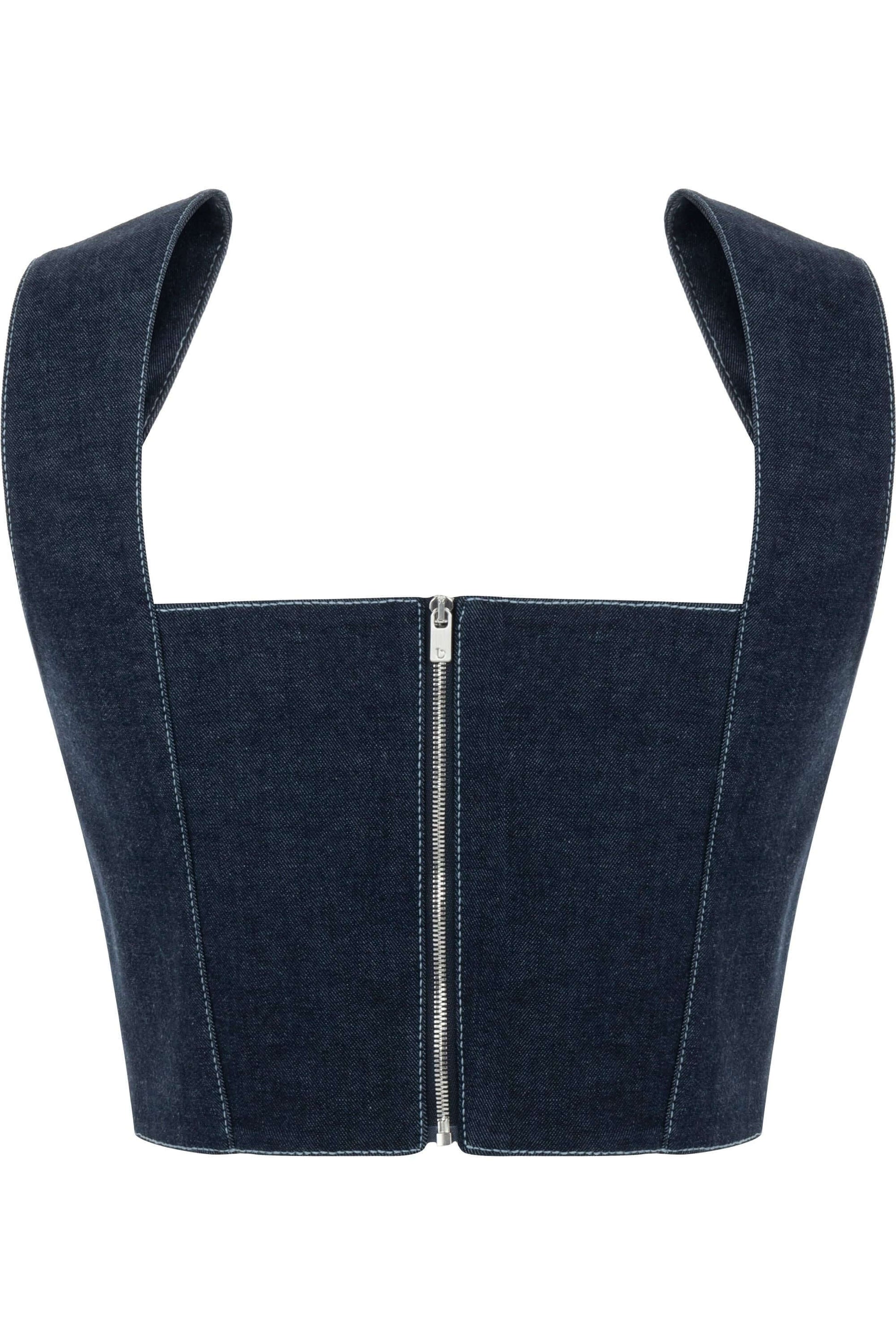 JENDUE Vonk Belted Denim Top | Stylish Jean Crop Top