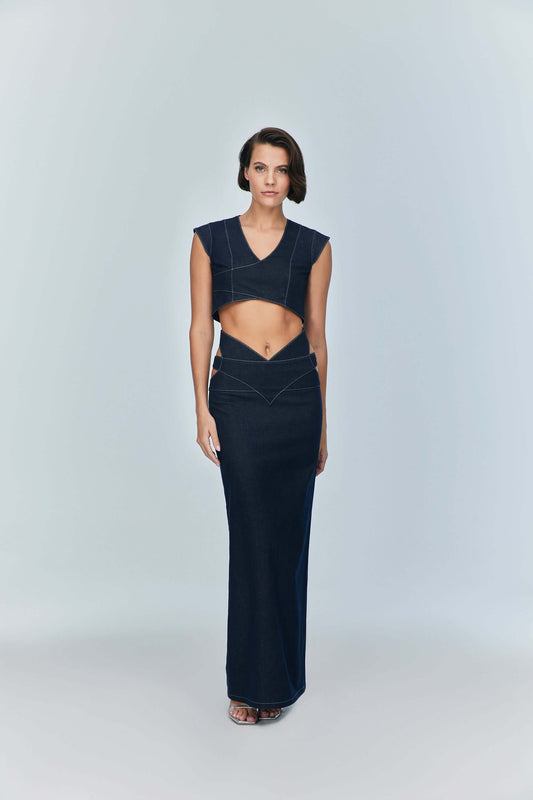 JENDUE Vonk Cut Out Denim Skirt - Stylish Women's Maxi