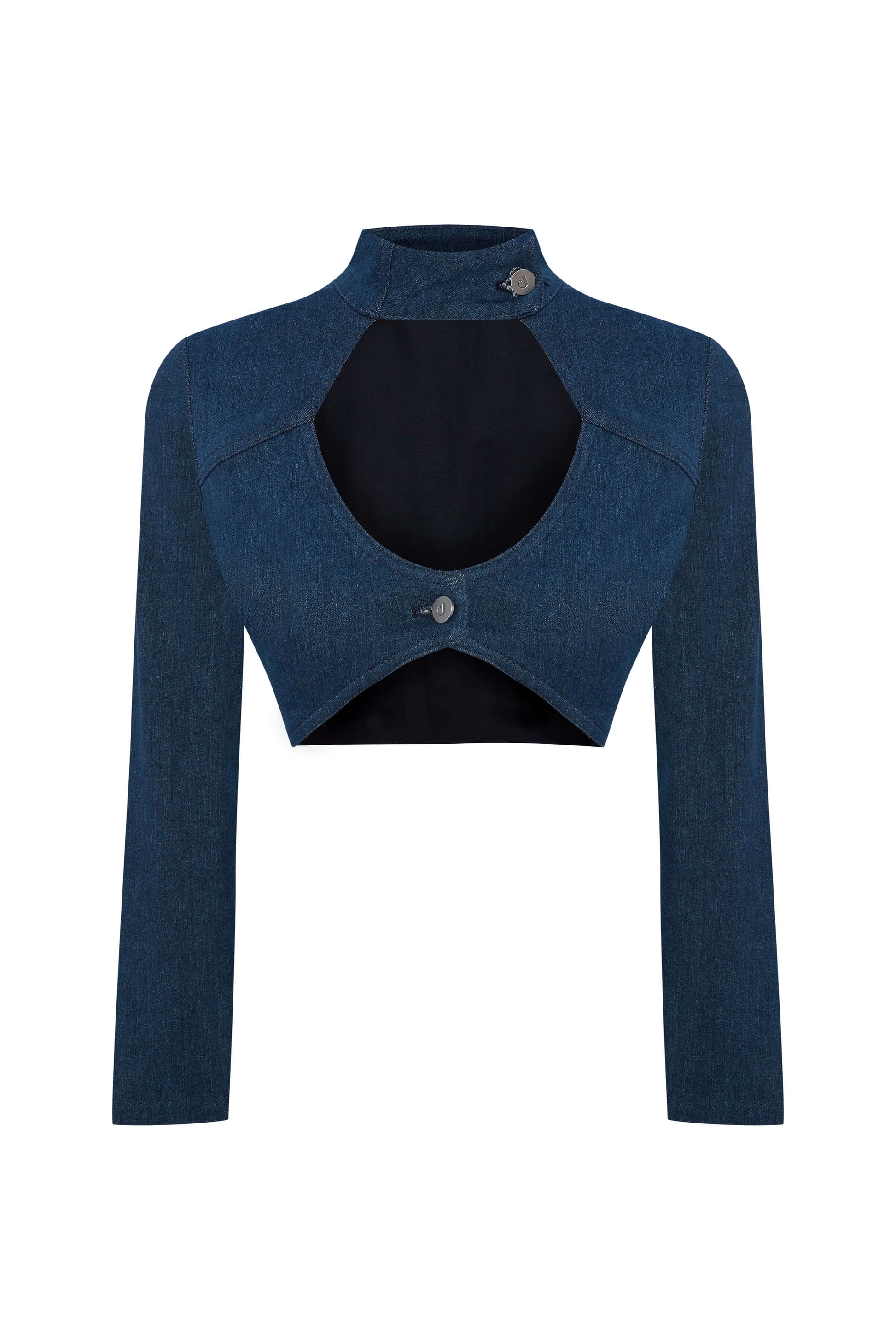 JENDUE Whispers Denim Crop Top - Unique Cutout Design