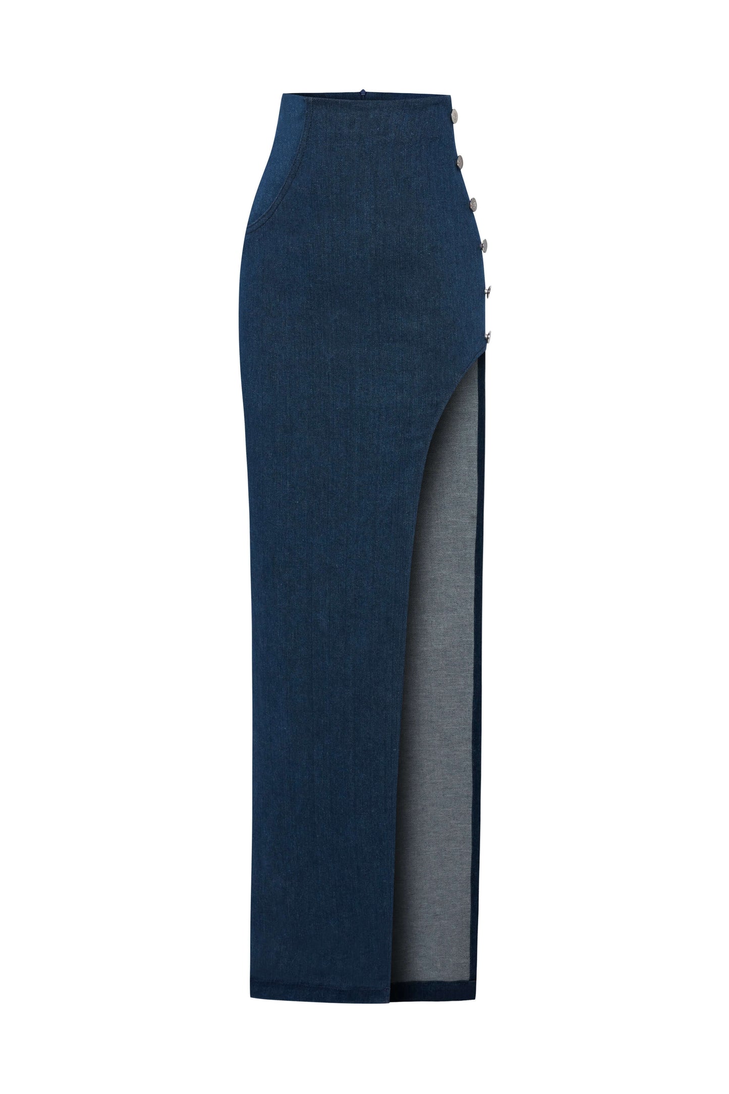 JENDUE Whispers Denim Skirt - High-Waisted Maxi with Slit