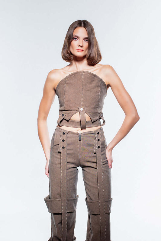 JENDUE Wild Flower Denim Corset Top