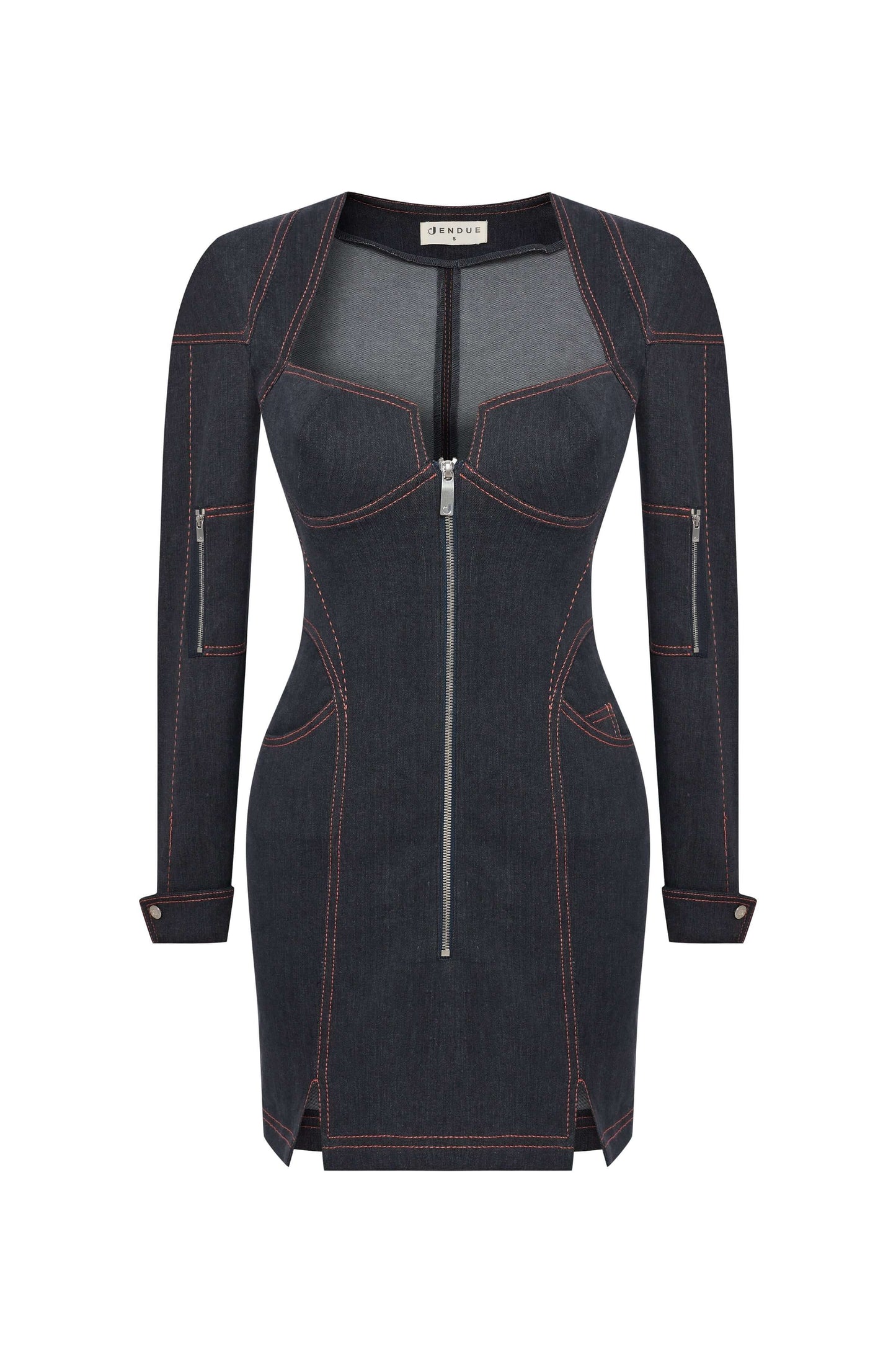 JENDUE Zeitgeist Denim Dress - Long Sleeve Jean Mini Dress