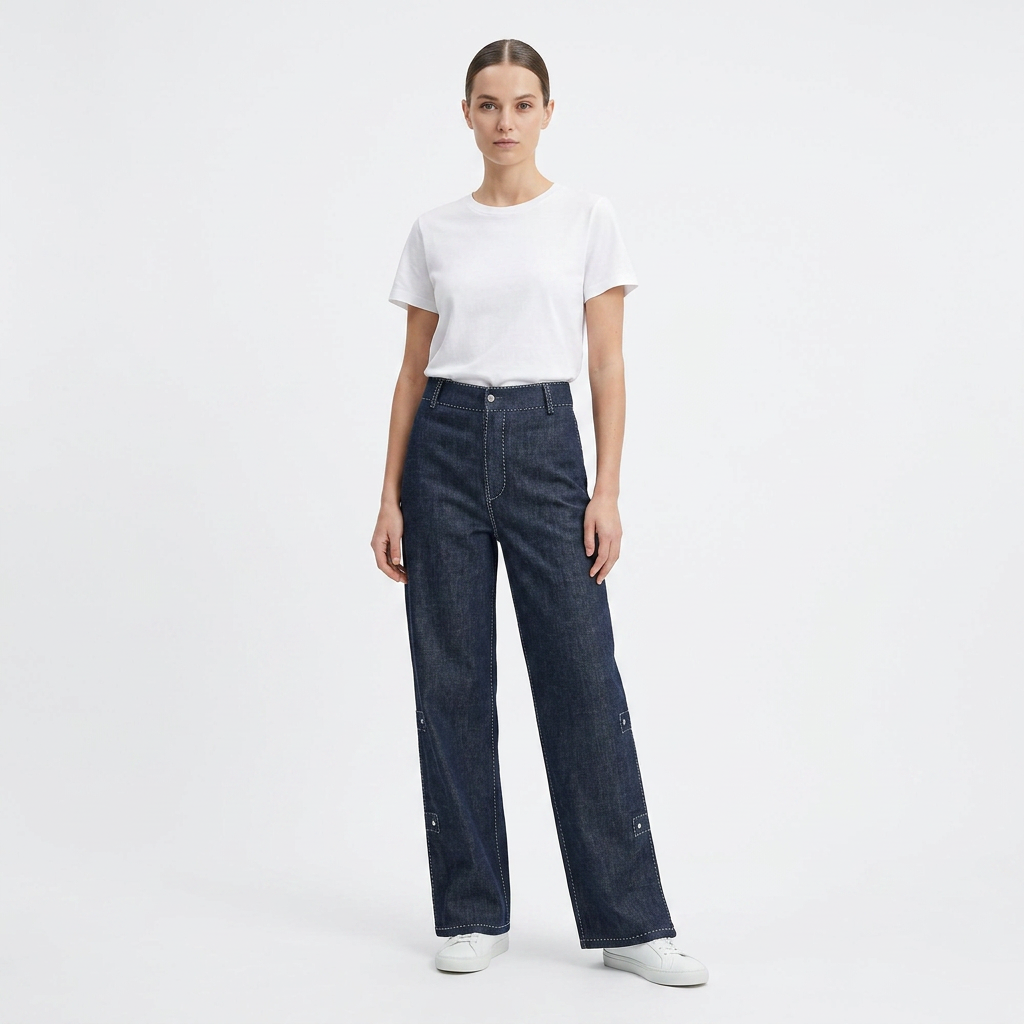 JENDUE Fortitude Trousers - Wide Leg Contrast Stitch Denim