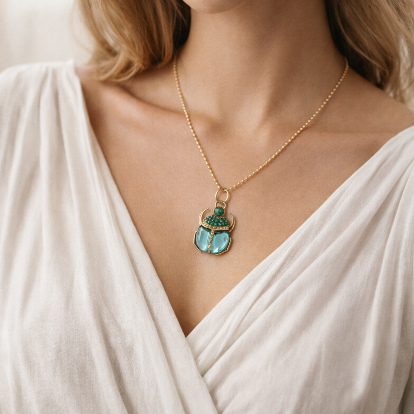 Charm Beetle Pendant Necklace in 18K Italian Gold