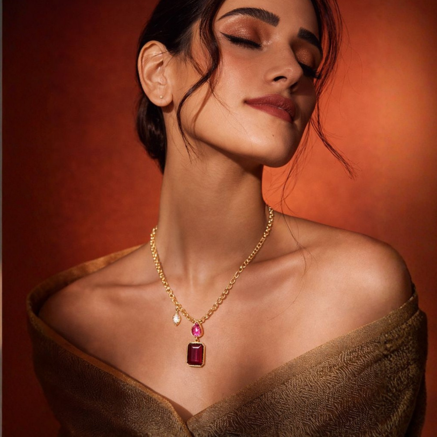 Pink Double Drop Garnet & Diamond Necklace