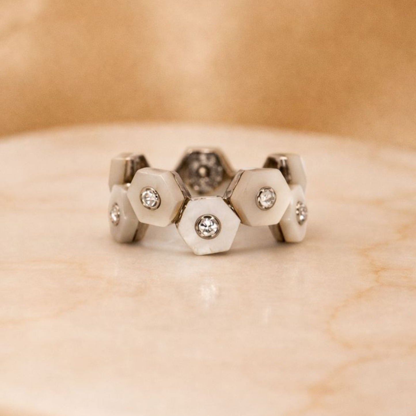Hexagon Mother-of-Pearl & Diamond Ring