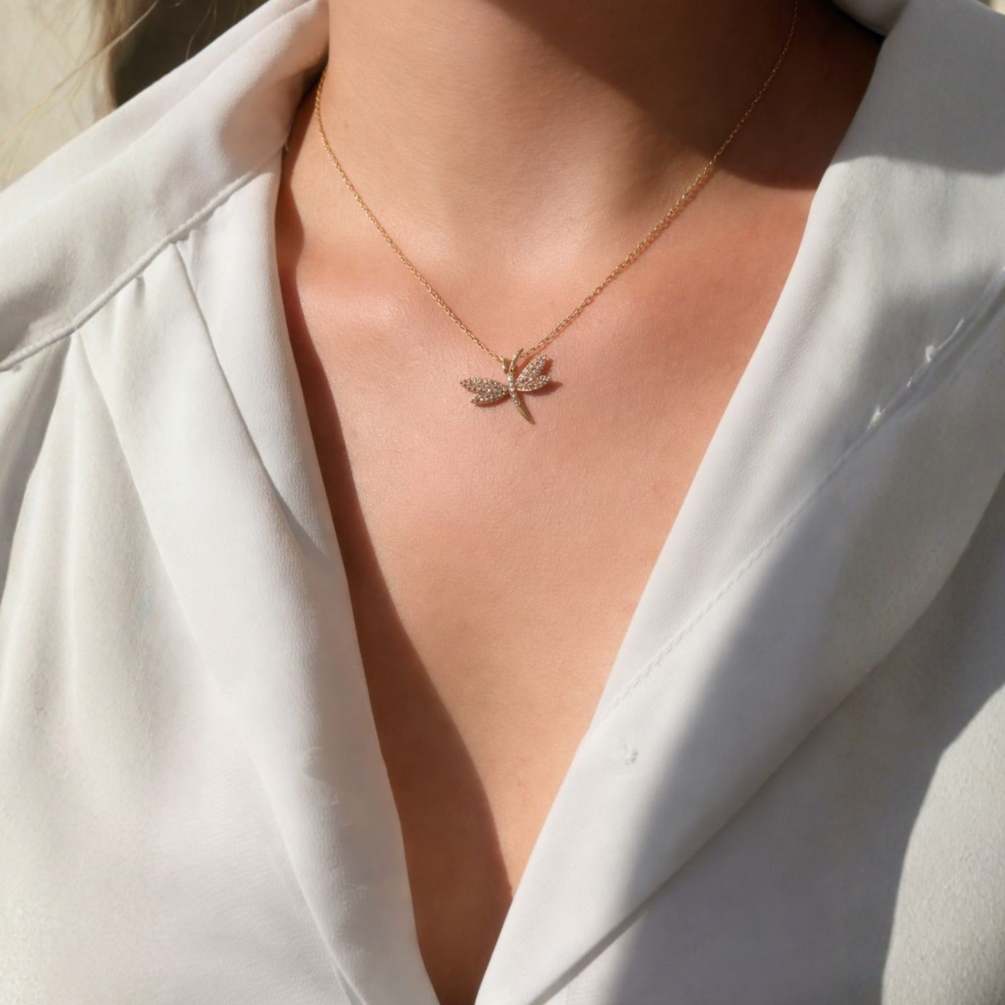 Diamond Dragonfly Necklace