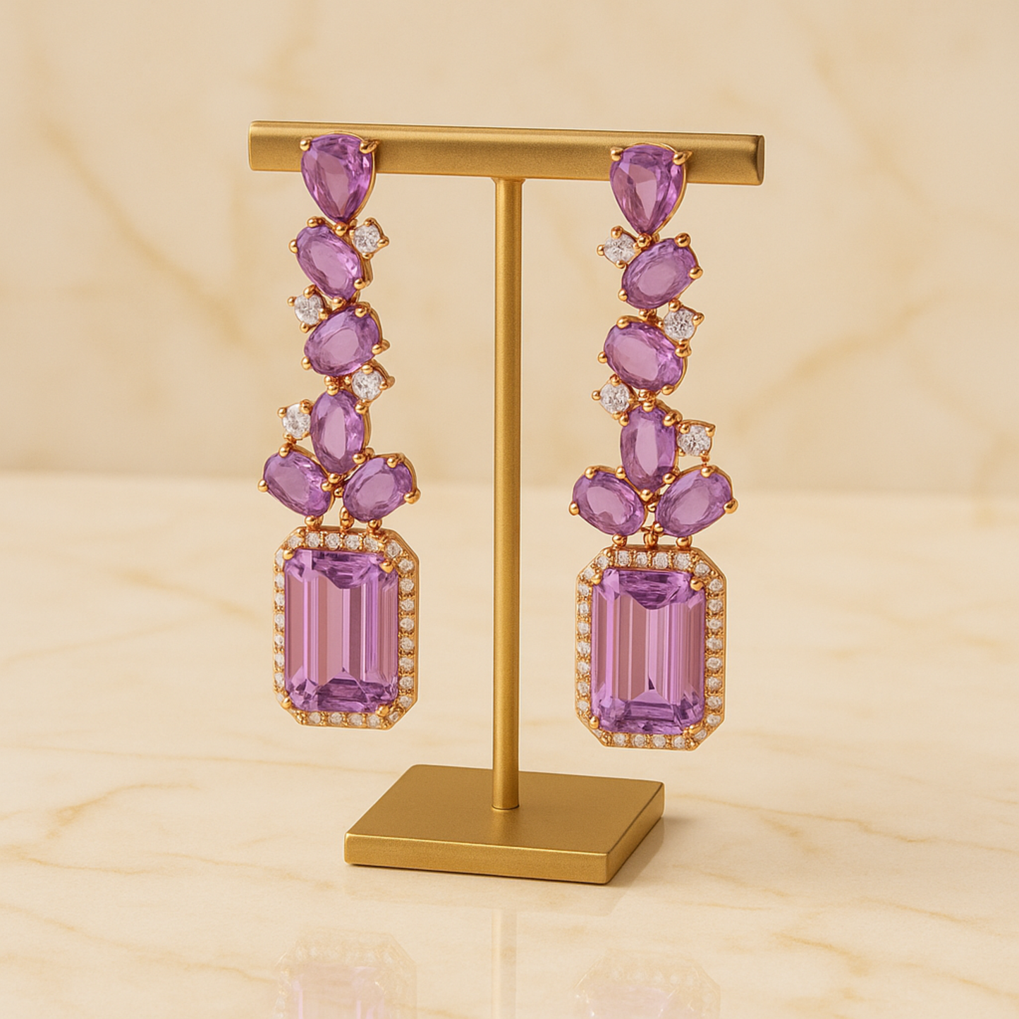 Sublime Orchid Kunzite, Sapphire & Diamond Earrings