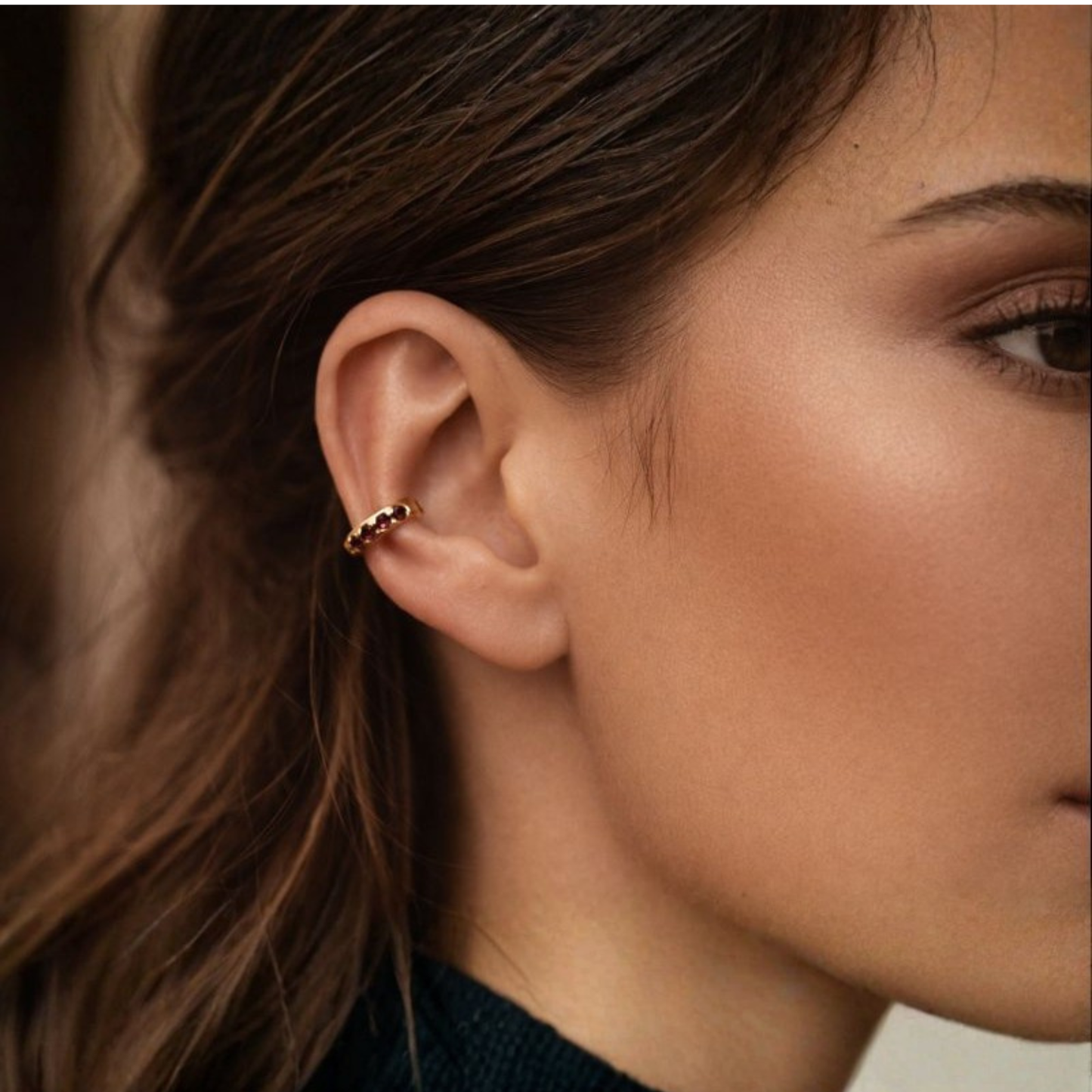 Ruby Ear Cuff in Yellow Gold