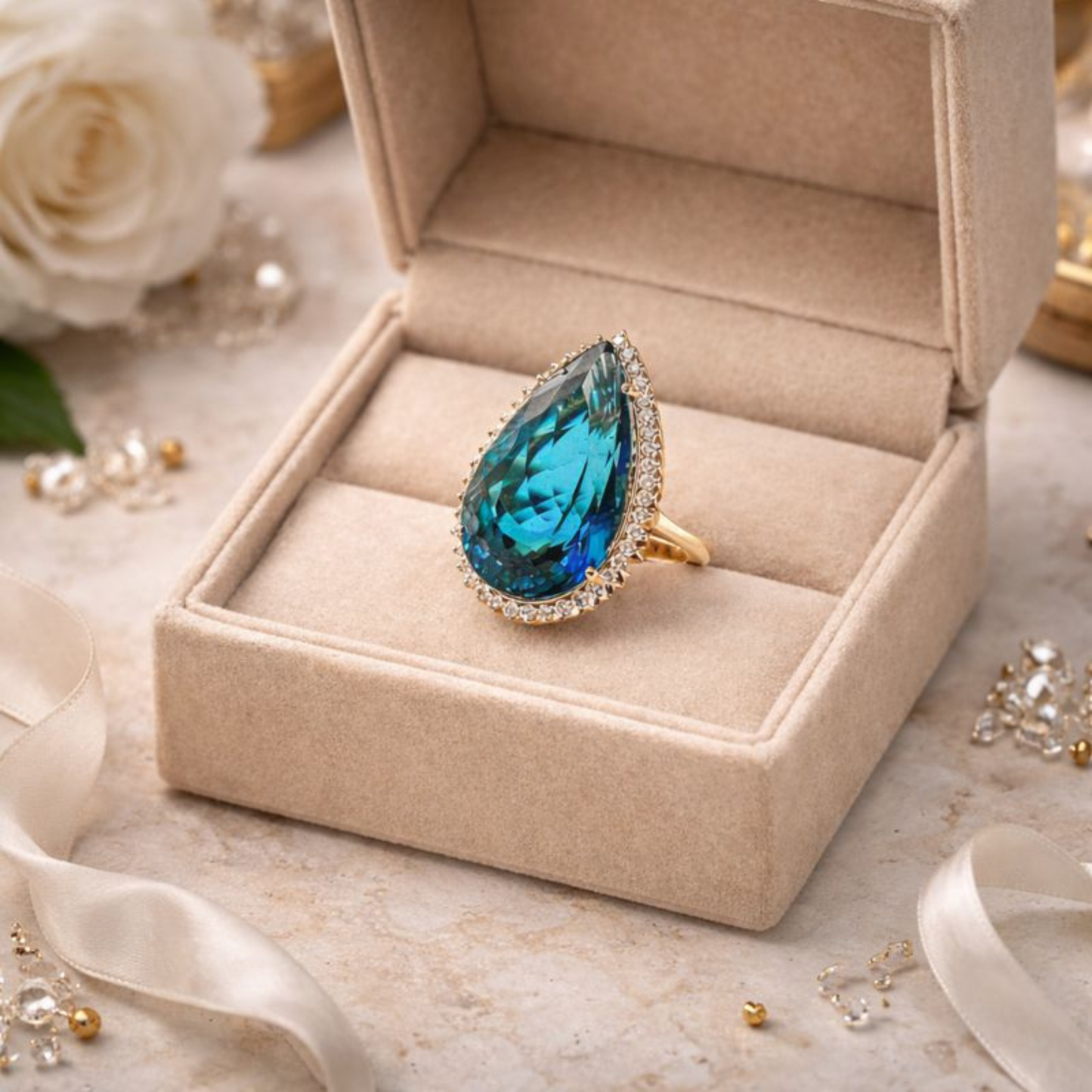 Azure Sky Blue Topaz & Diamond Ring