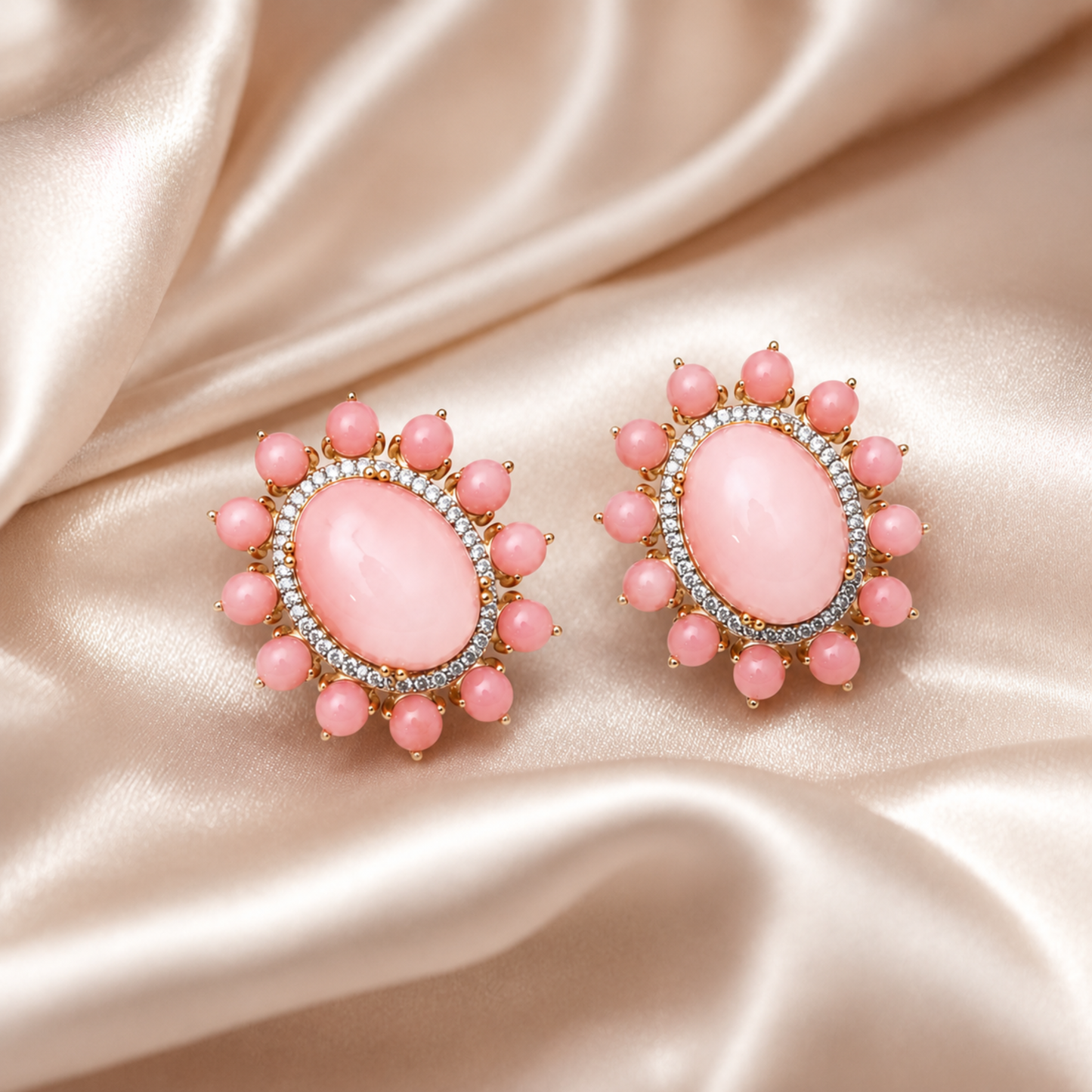 14K Gold Rosette Halo Stud Earrings