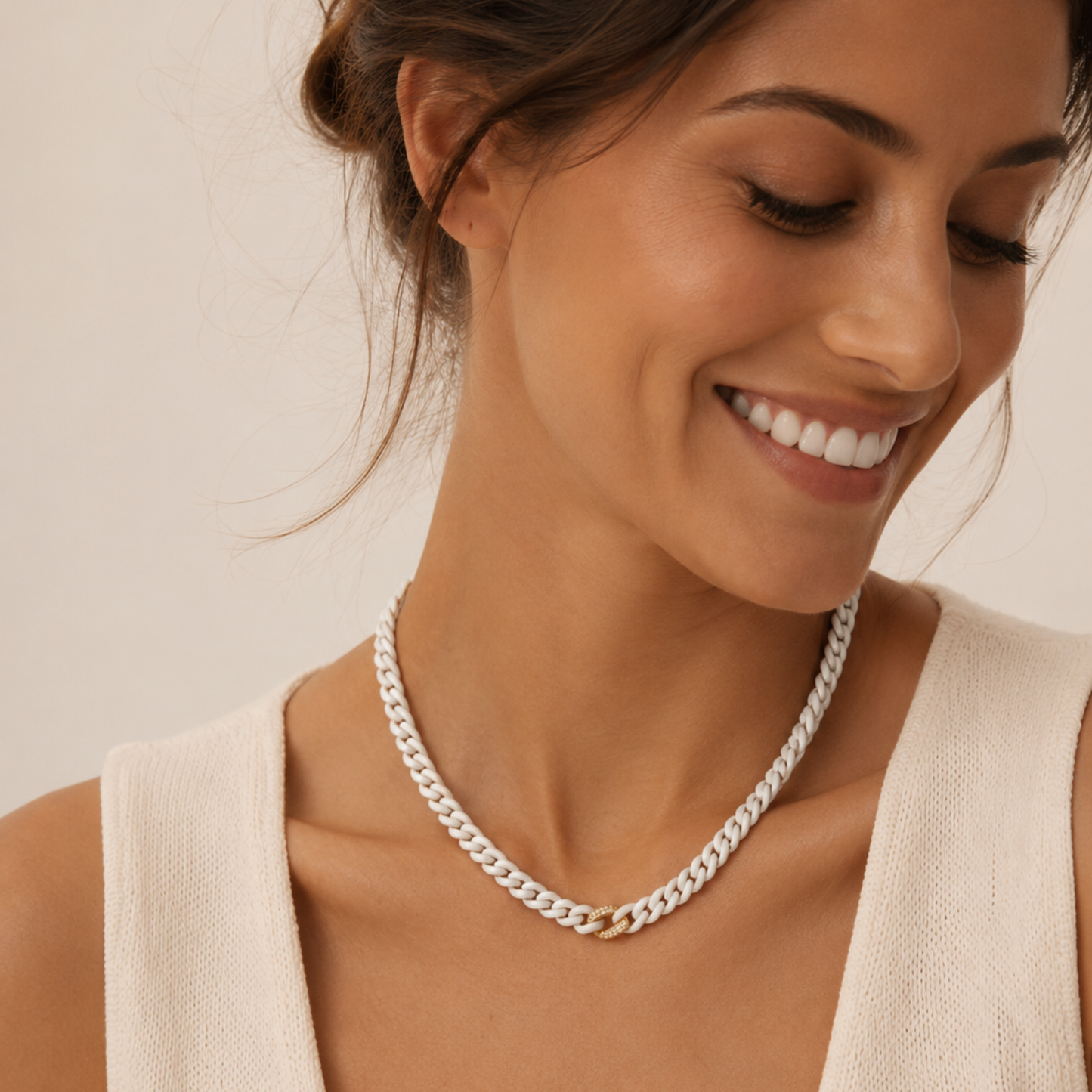 14K Gold Ceramic Chain Link Necklace
