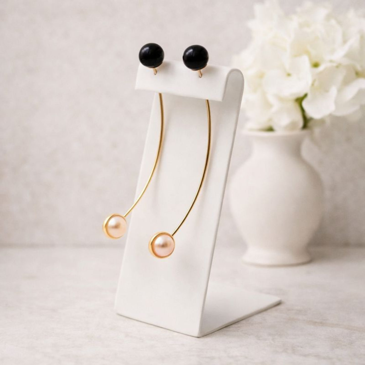 Dual Pearl Drop Earrings
