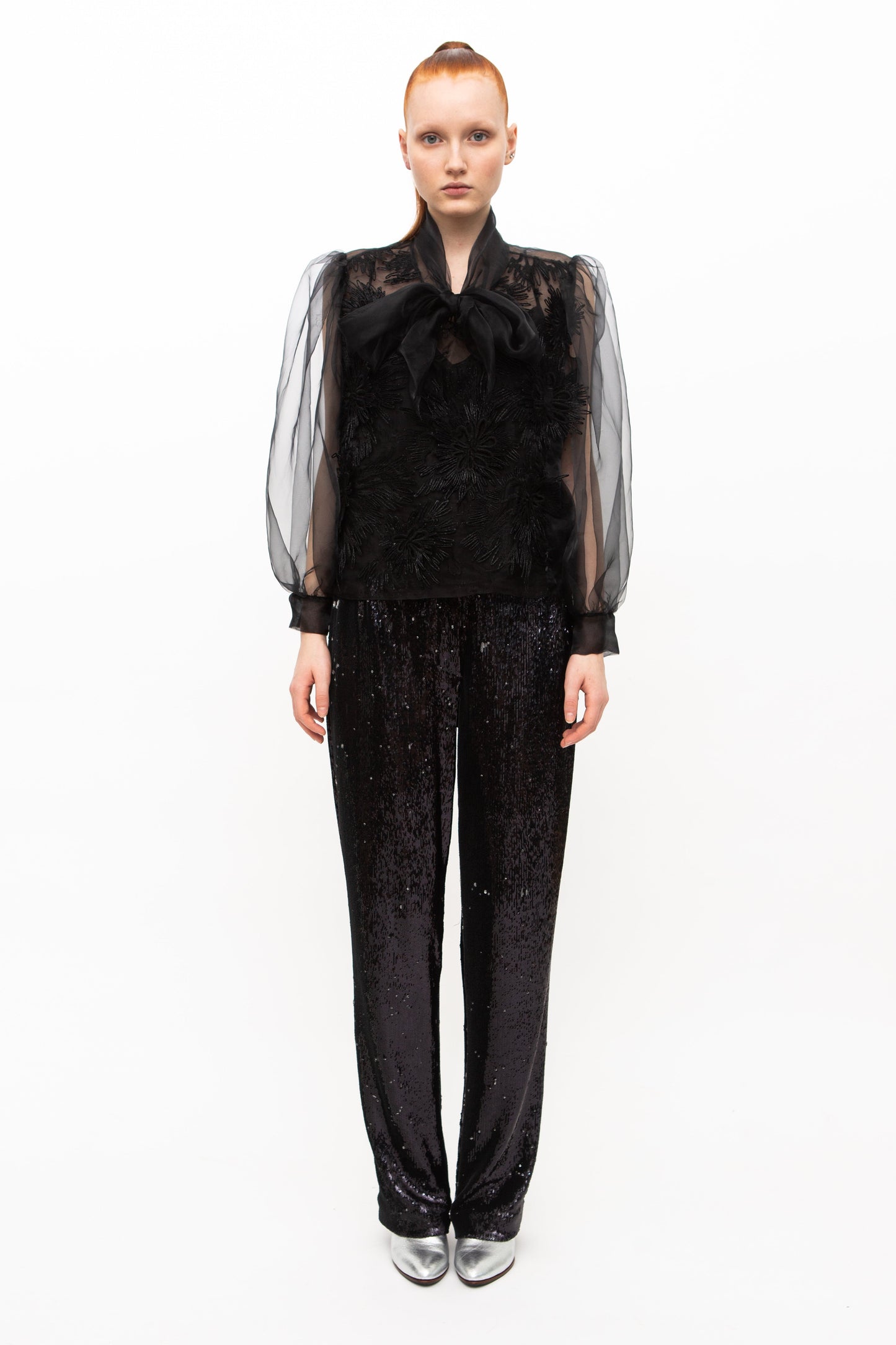 Blouse Sheer Embroidered Black