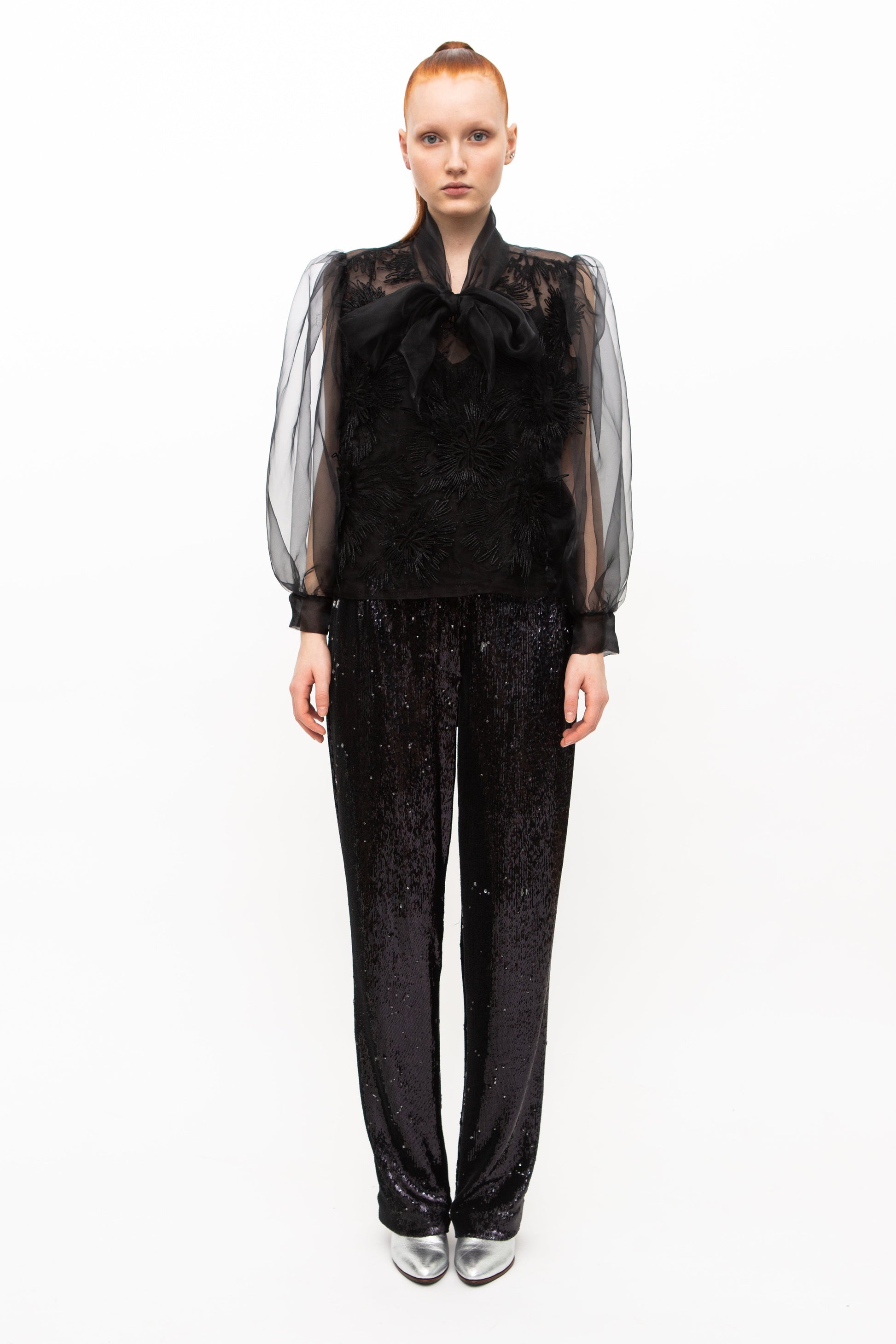 Blouse Sheer Embroidered Black