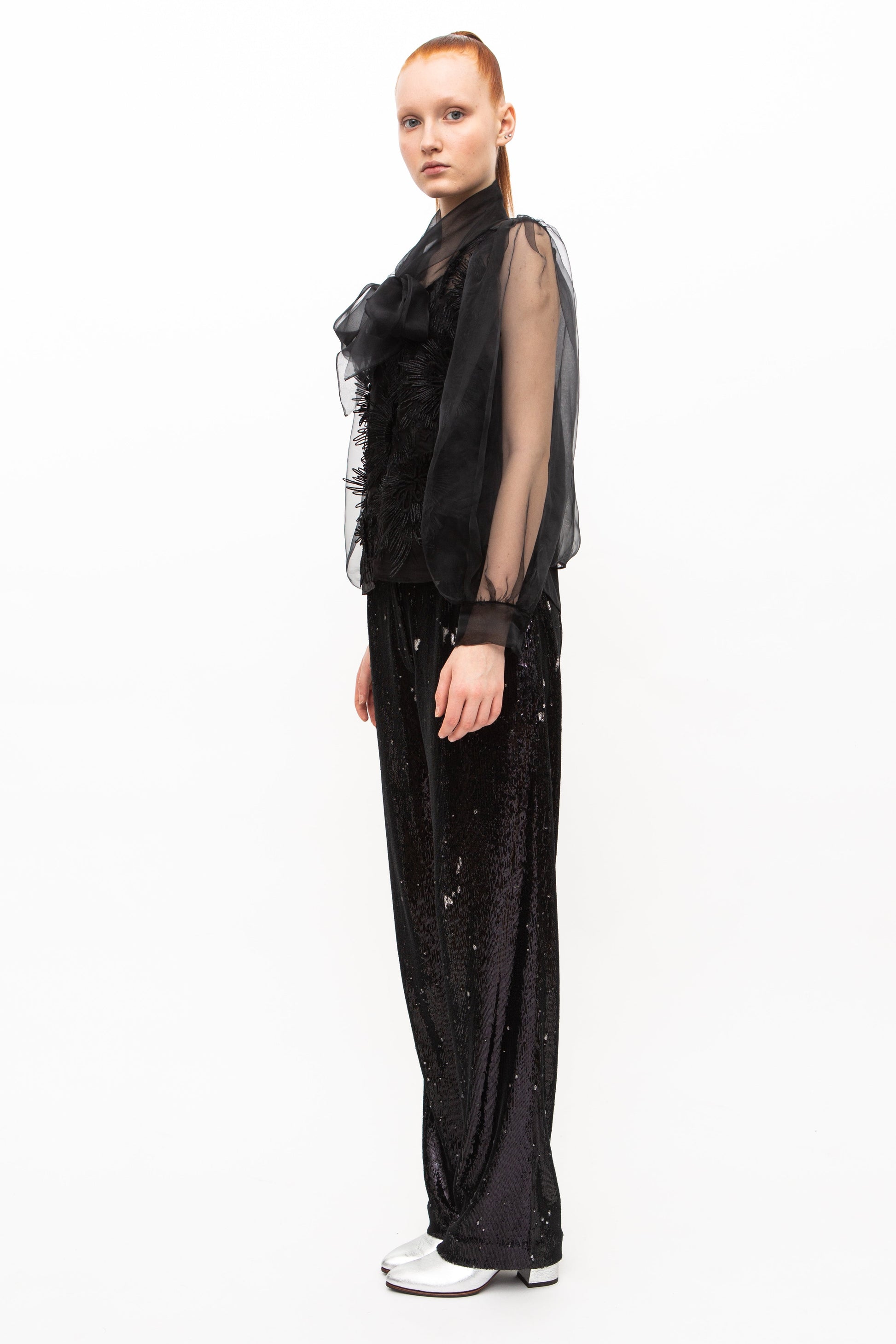 Blouse Sheer Embroidered Black