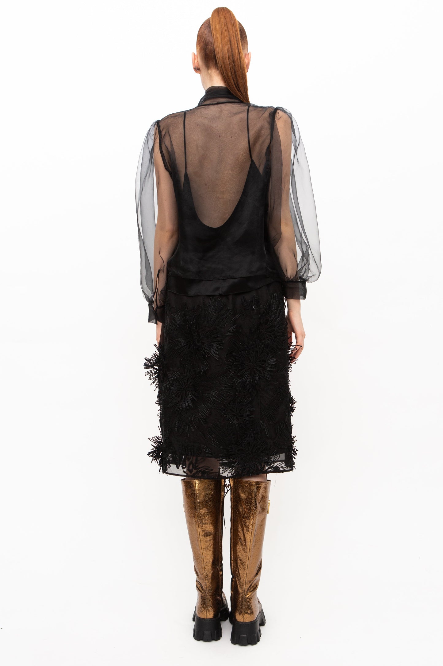 Handmade 3D Skirt Sheer Embroidered Black Unique