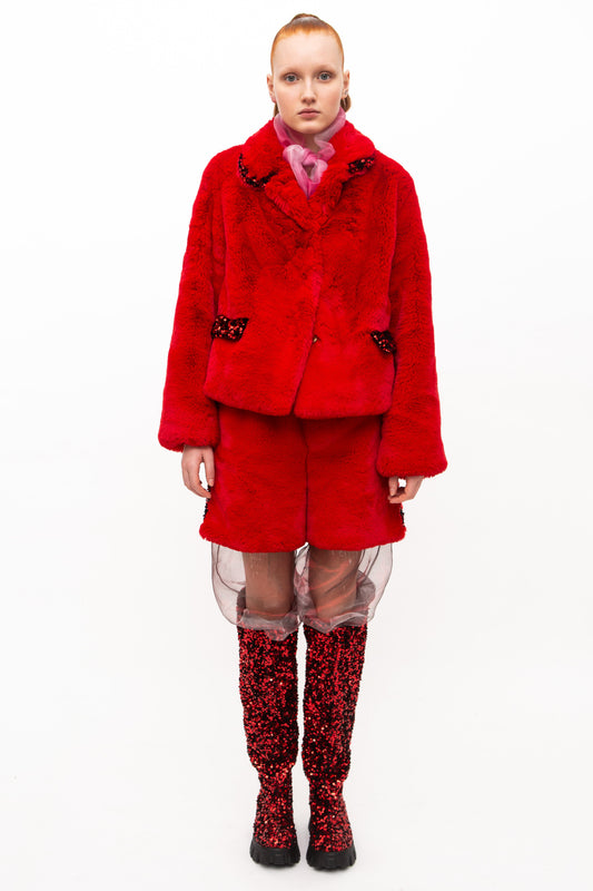 Shorts Faux Fur Red