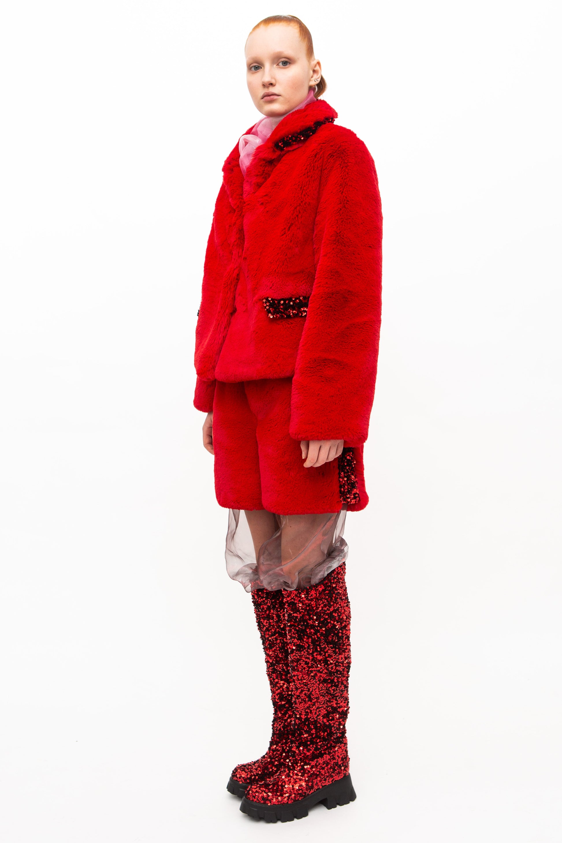 Shorts Faux Fur Red