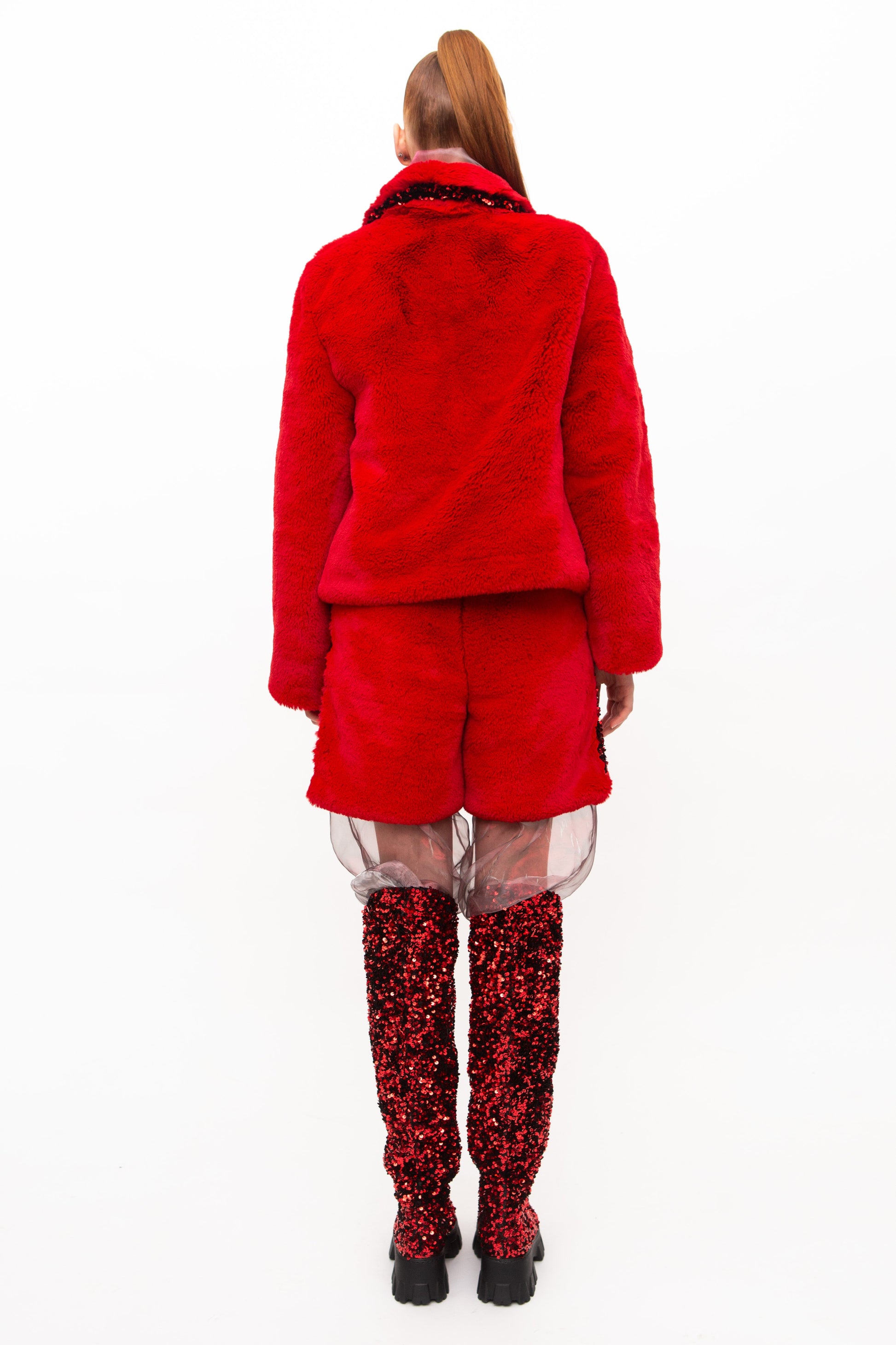 Shorts Faux Fur Red