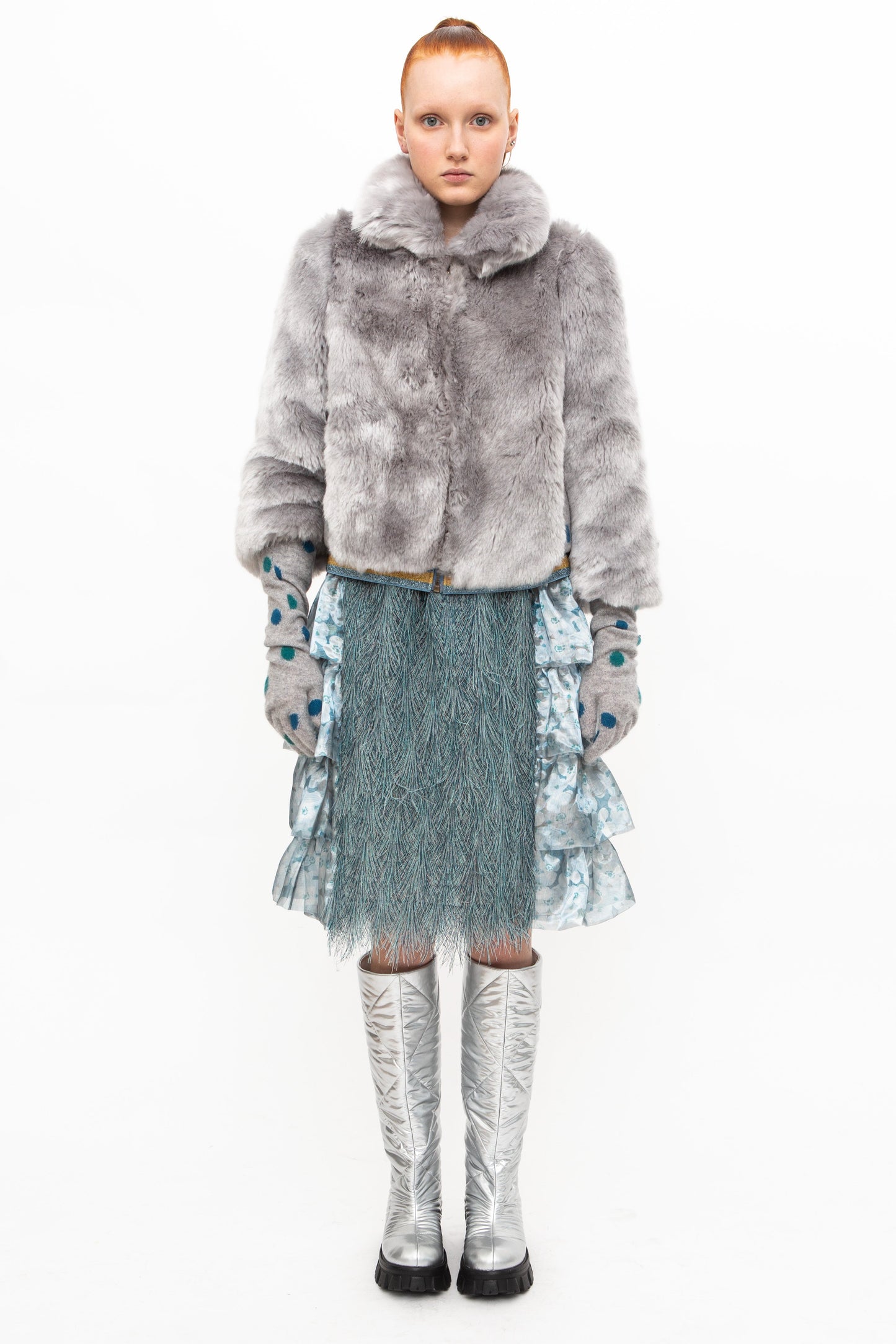 Jacket Faux Fur Silver unique handmade