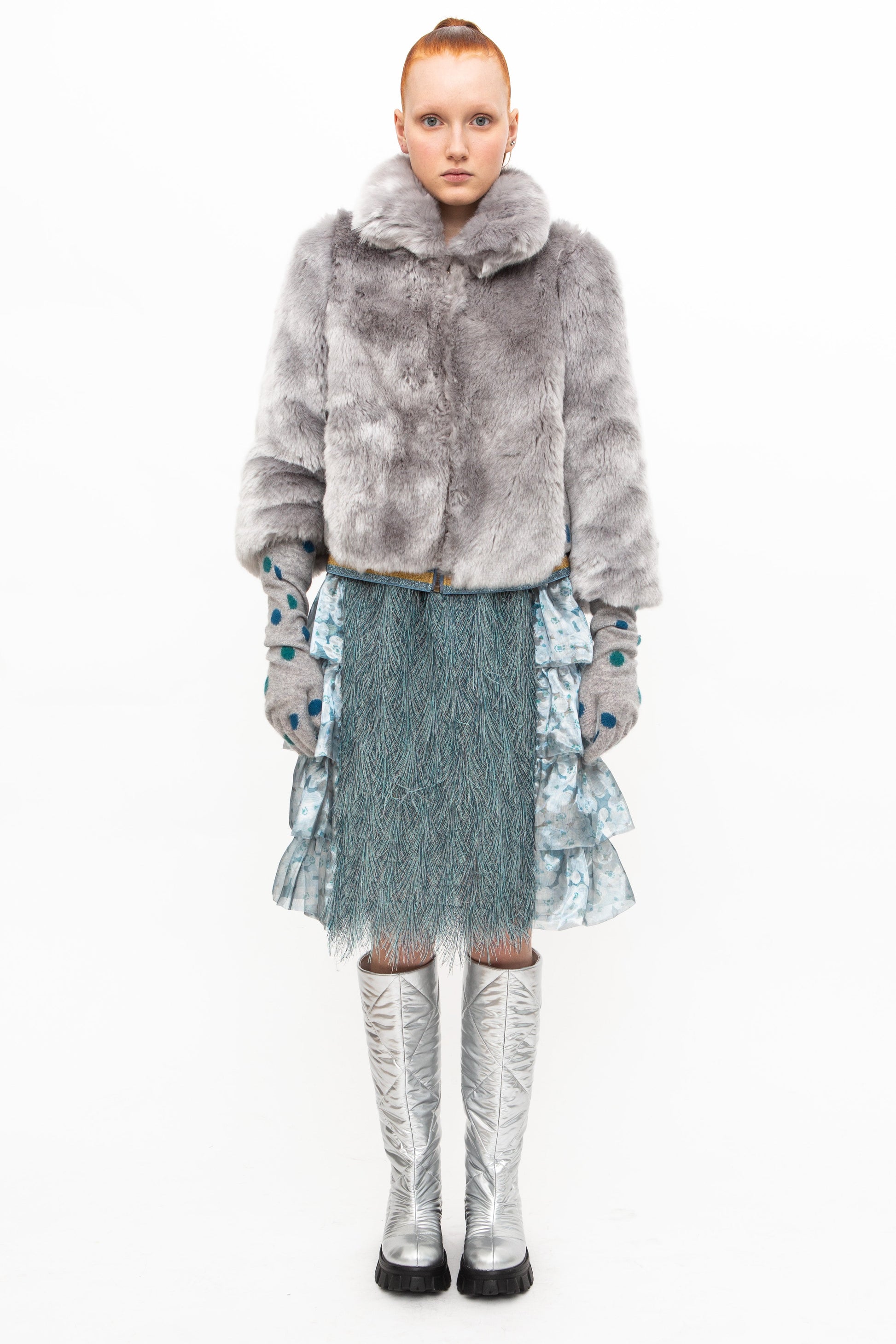 Jacket Faux Fur Silver unique handmade