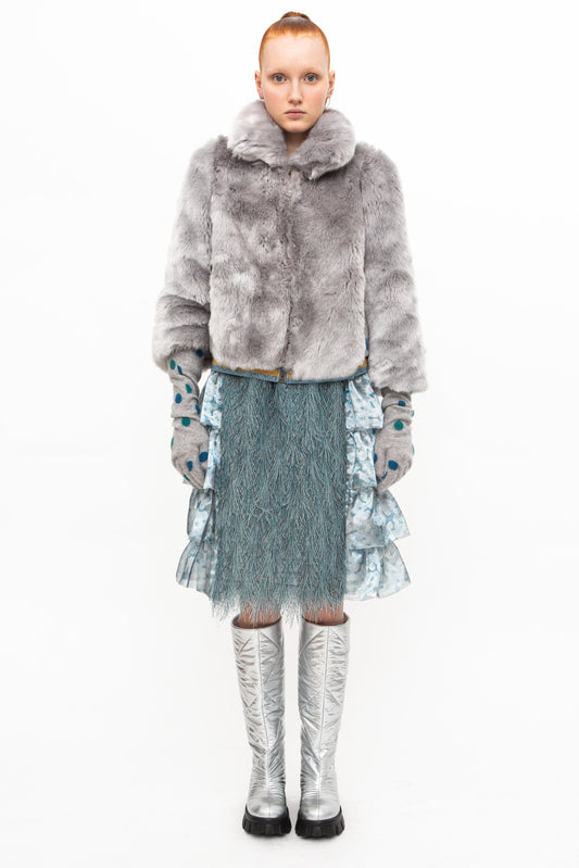 Jacket Faux Fur Silver unique handmade