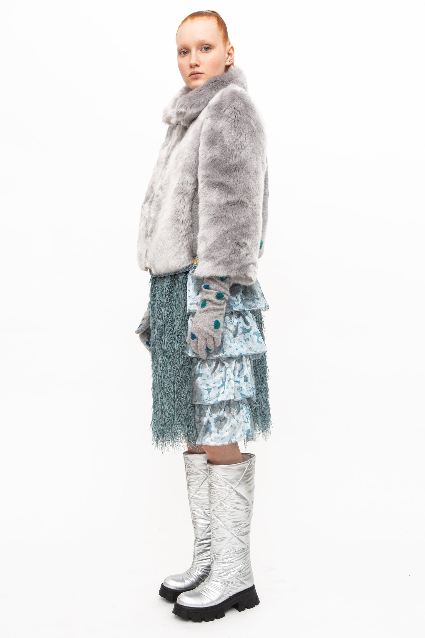 Jacket Faux Fur Silver unique handmade