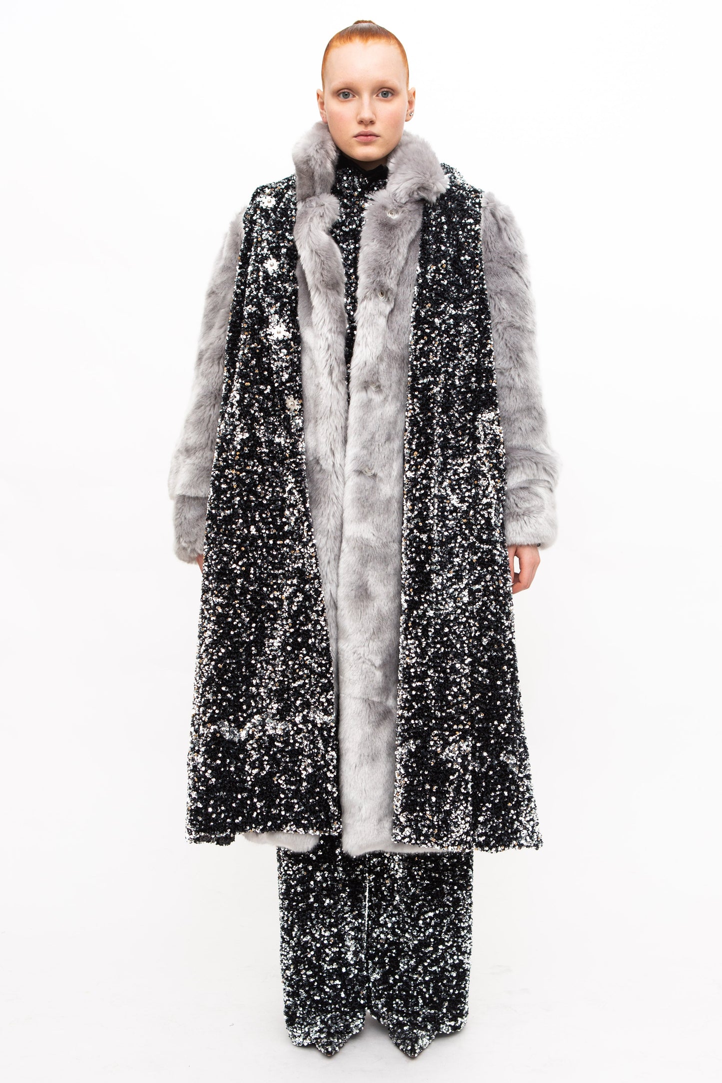 Vest Long Sequins Black Silver