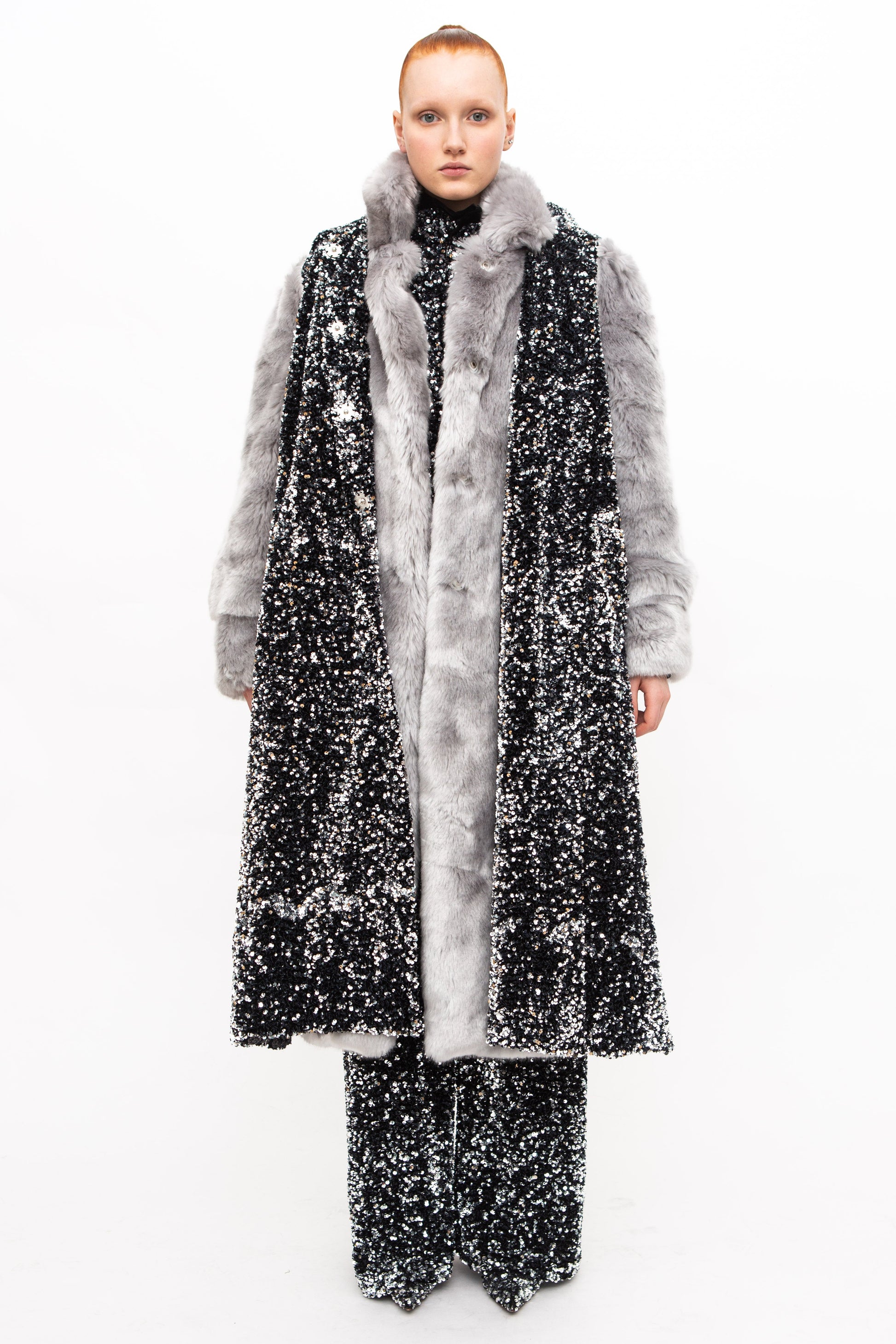 Vest Long Sequins Black Silver