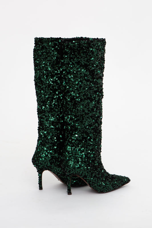 Handmade Boots Emerald Sequins