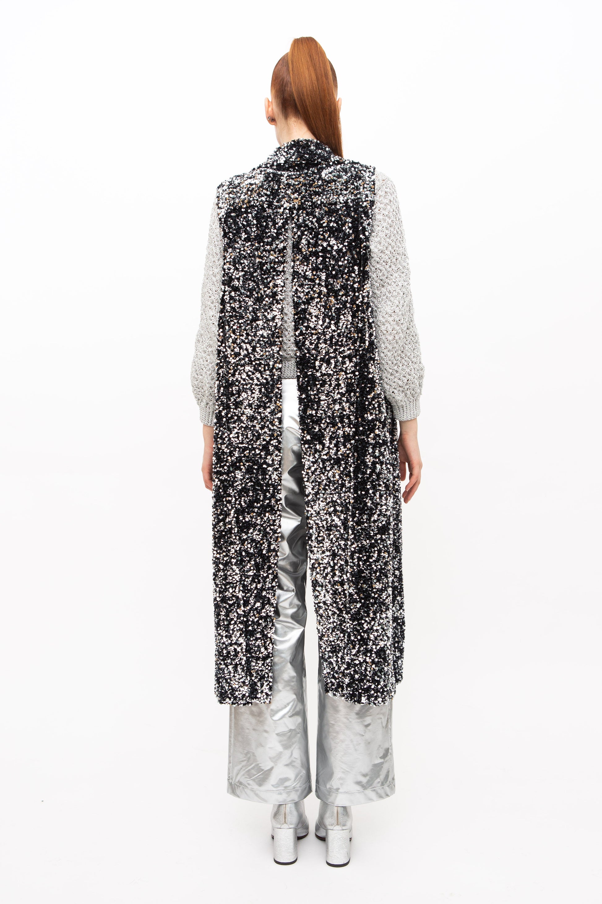 Vest Long Sequins Black Silver