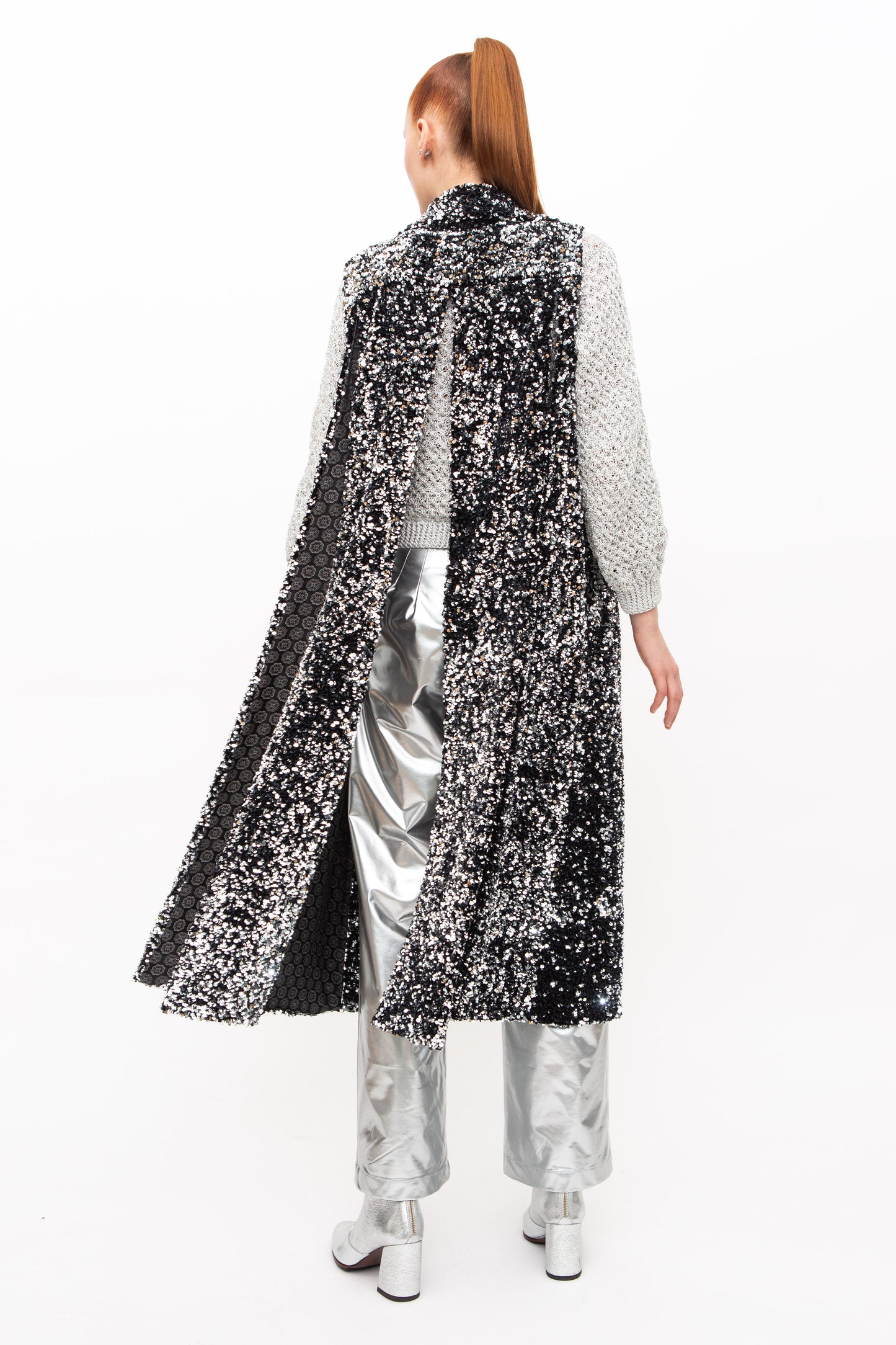 Vest Long Sequins Black Silver