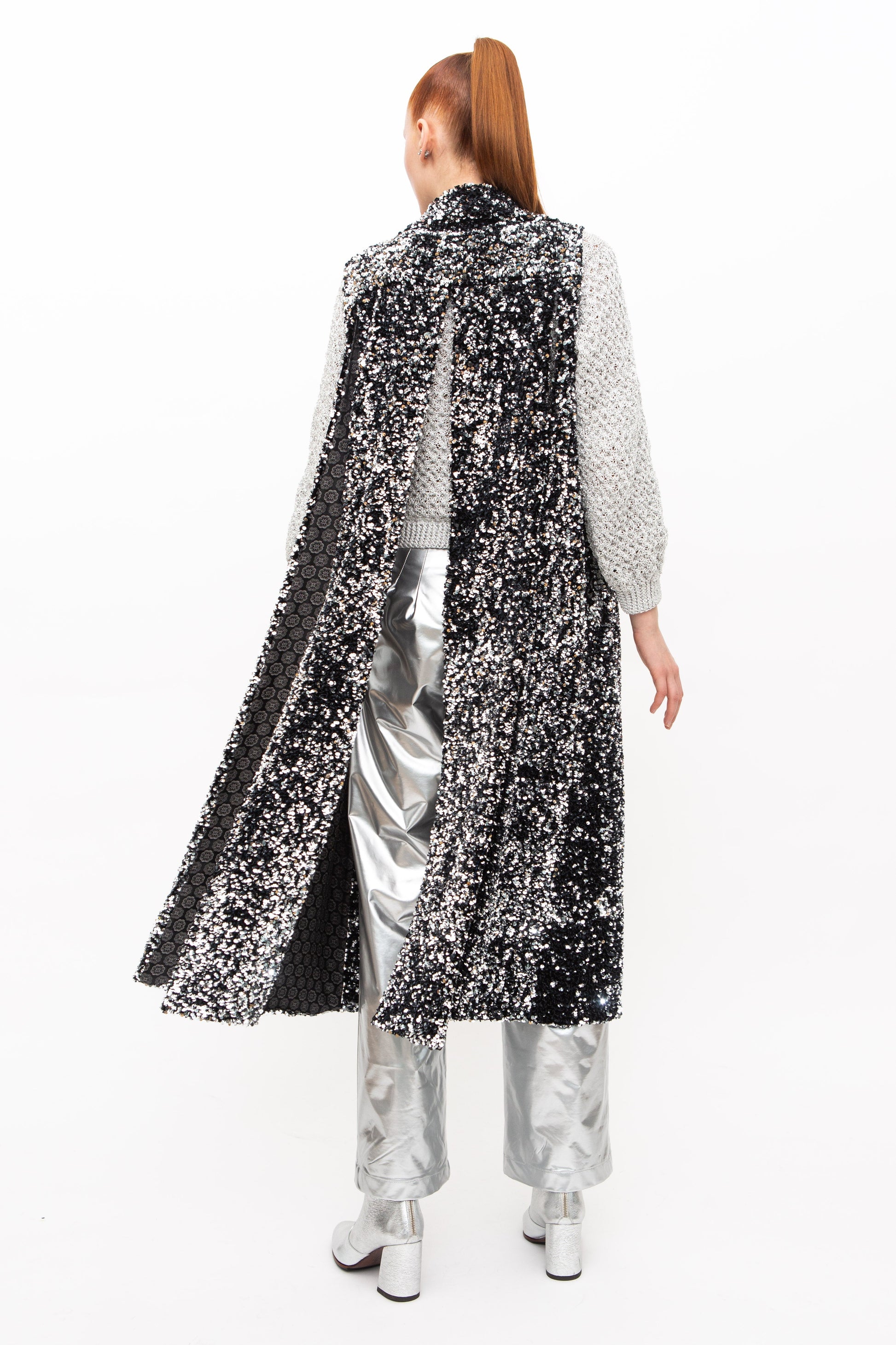 Vest Long Sequins Black Silver