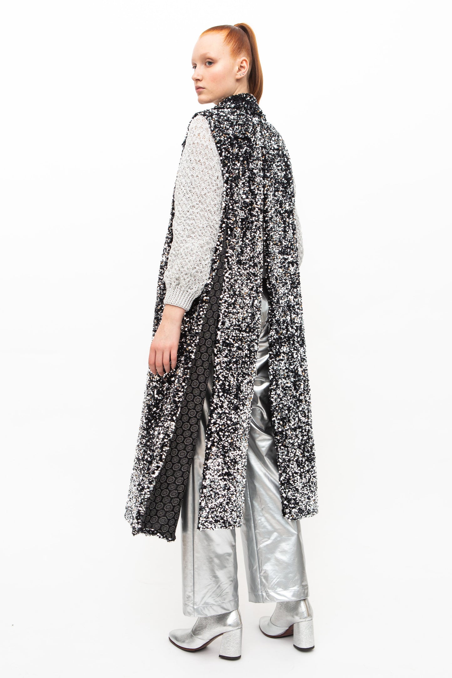 Vest Long Sequins Black Silver