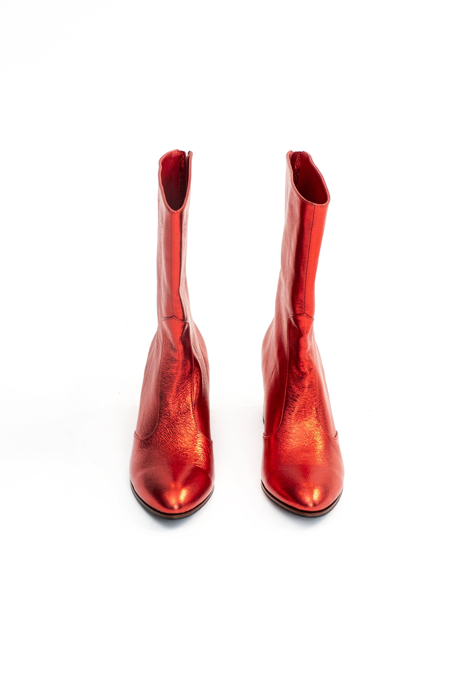 Handmade Ankle Boots Metallic Red