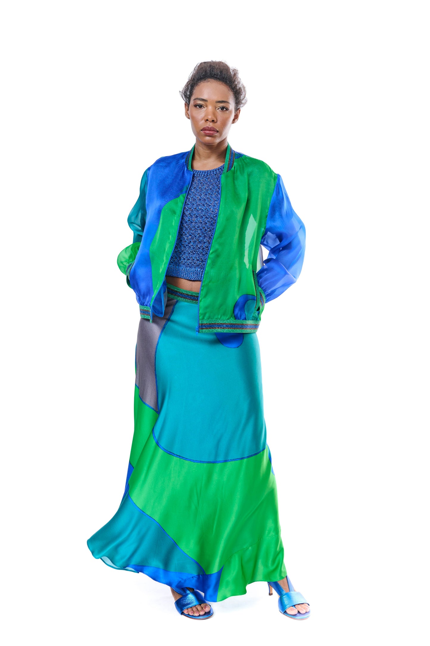 Bomber Jacket Graphic Print Silk