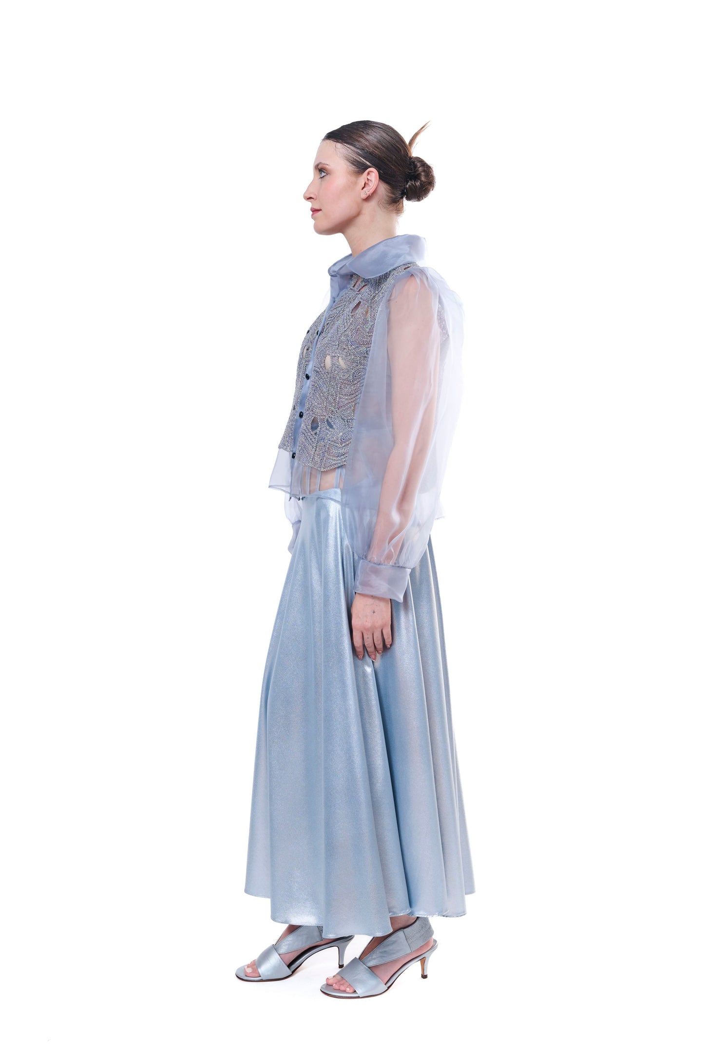 Unique Blouse Embroidered Light Blue Handmade