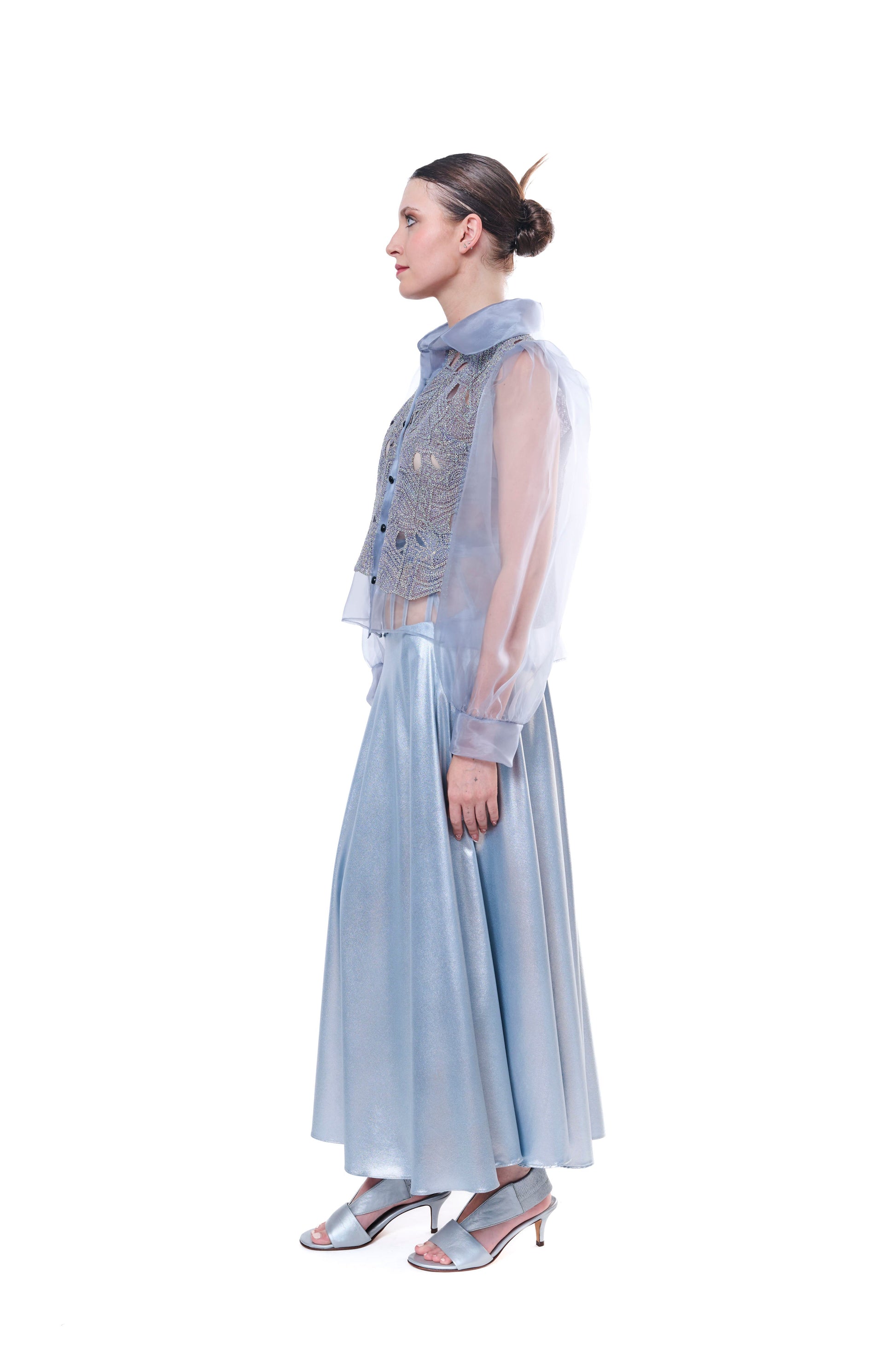 Unique Blouse Embroidered Light Blue Handmade
