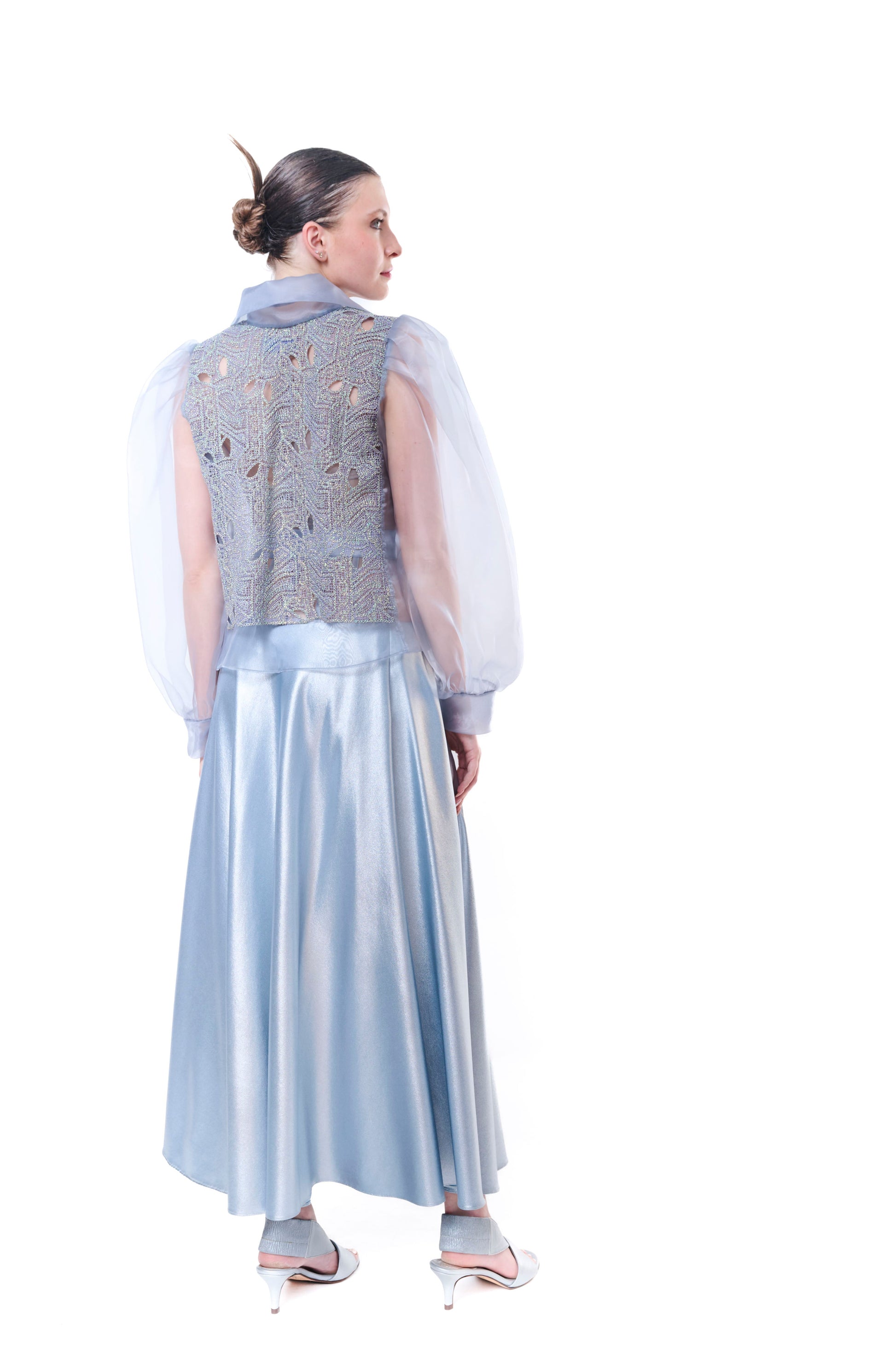 Unique Blouse Embroidered Light Blue Handmade