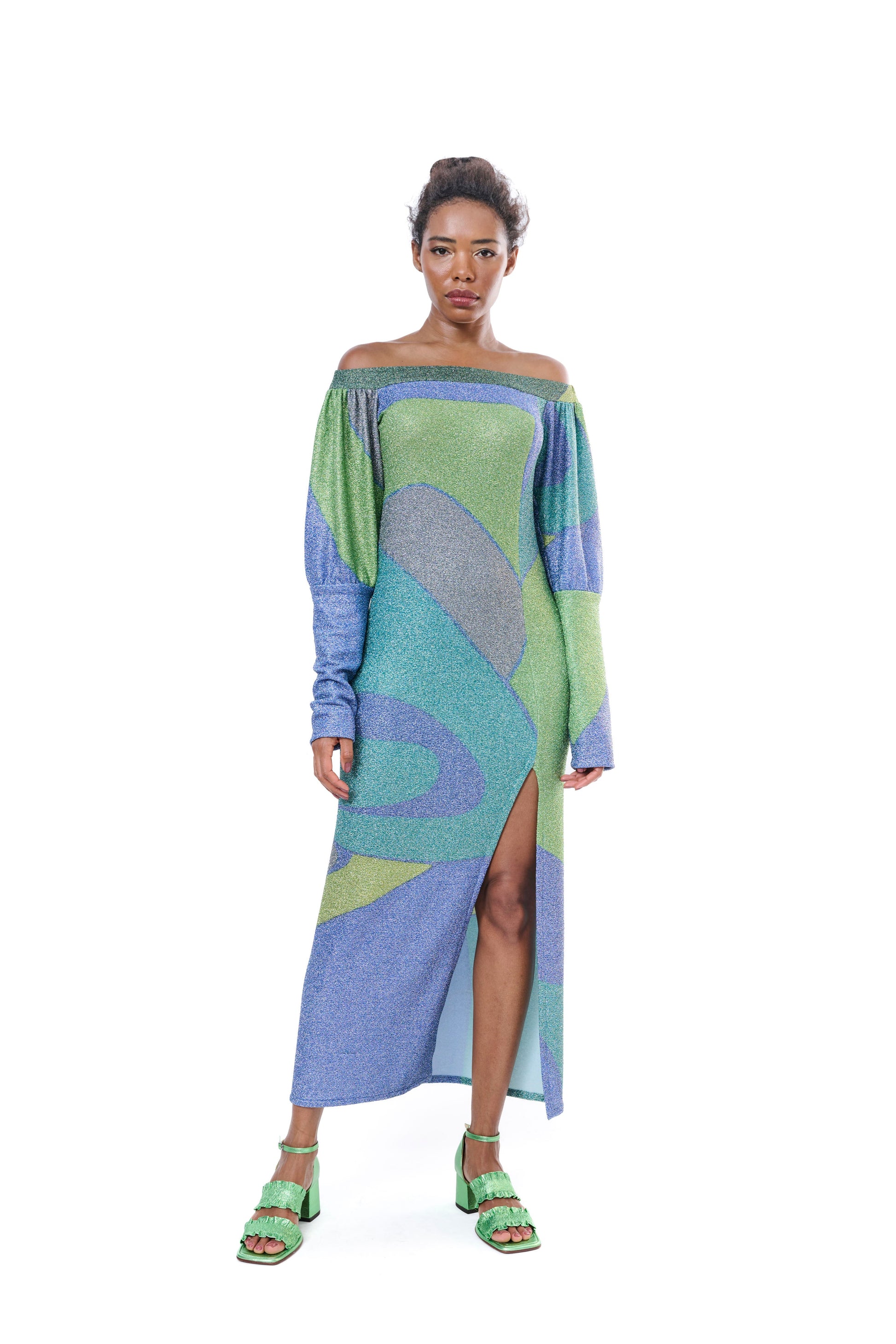Dress Graphic Lurex Off Shoulder
