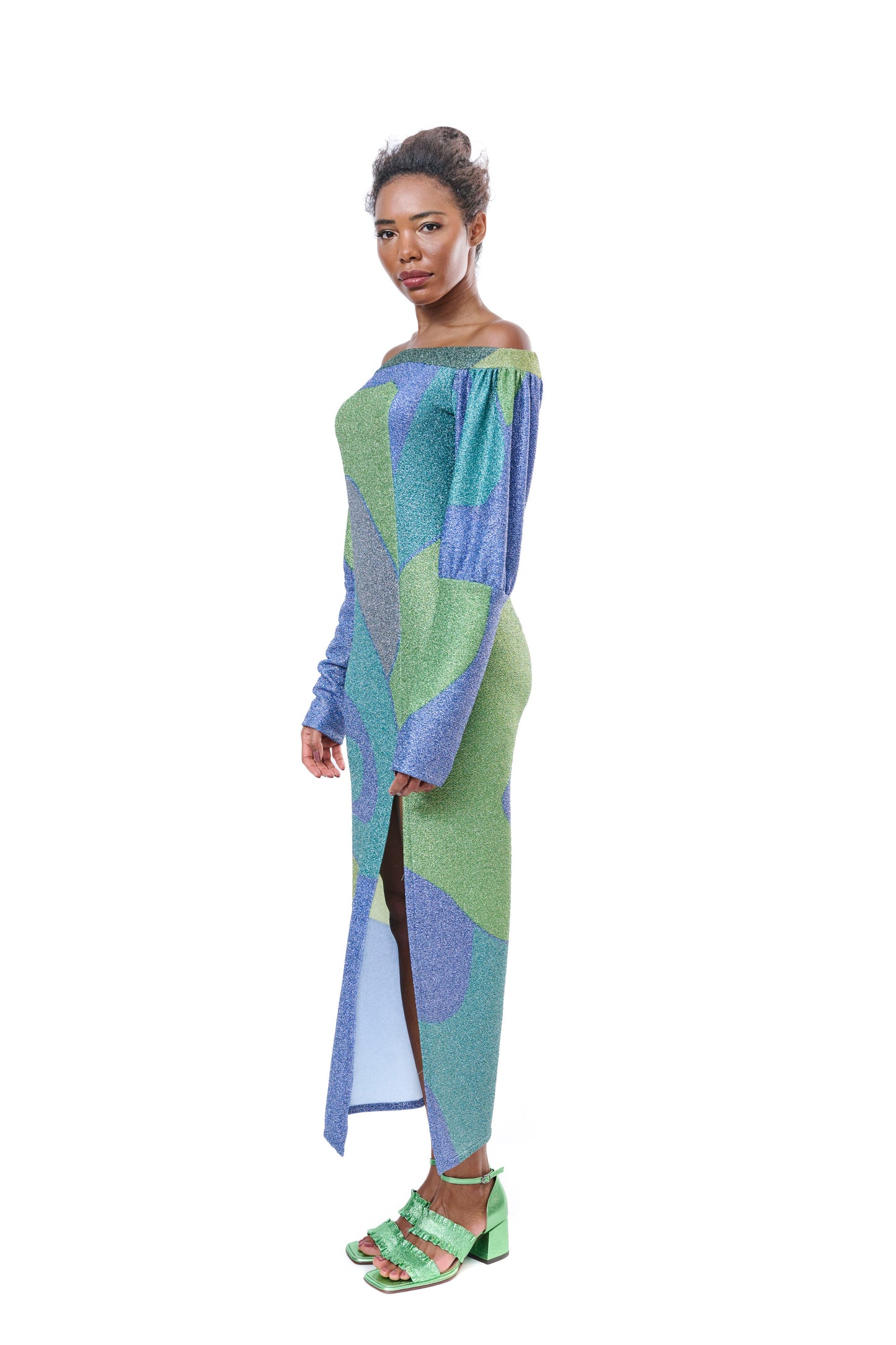 Dress Graphic Lurex Off Shoulder