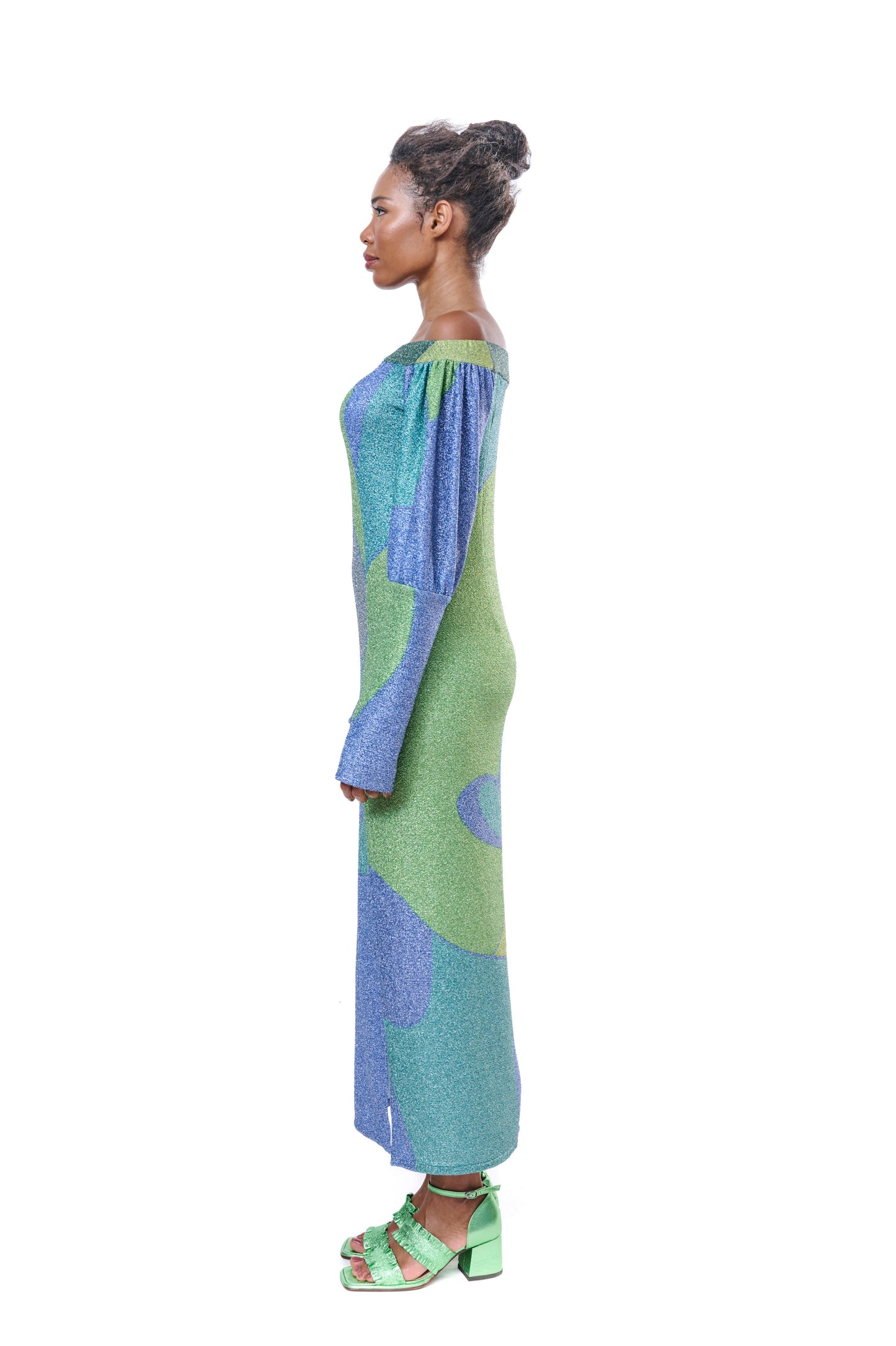 Dress Graphic Lurex Off Shoulder