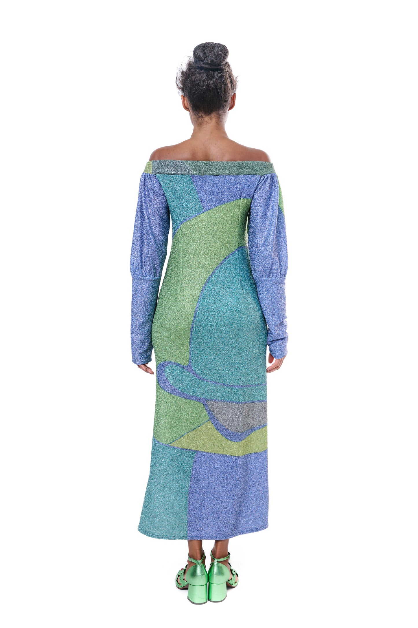 Dress Graphic Lurex Off Shoulder