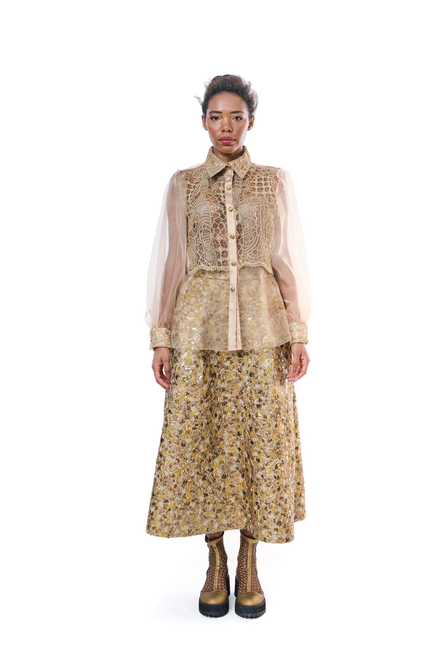 Blouse Gold Transparent Embroidey Unique