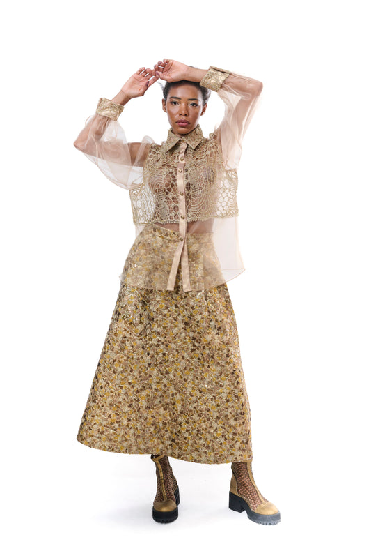 Blouse Gold Transparent Embroidey Unique