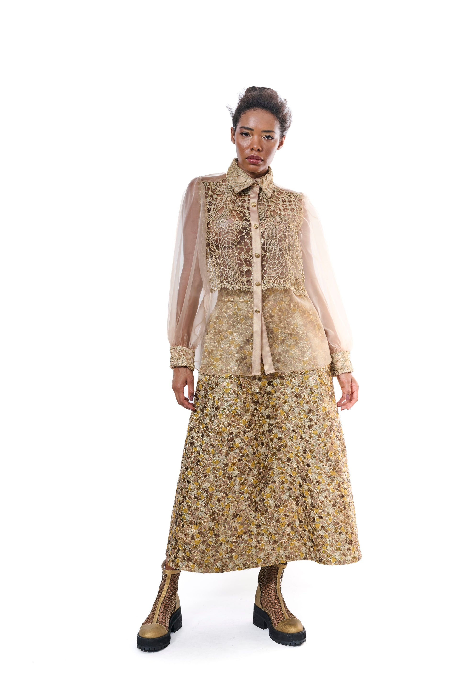 Blouse Gold Transparent Embroidey Unique