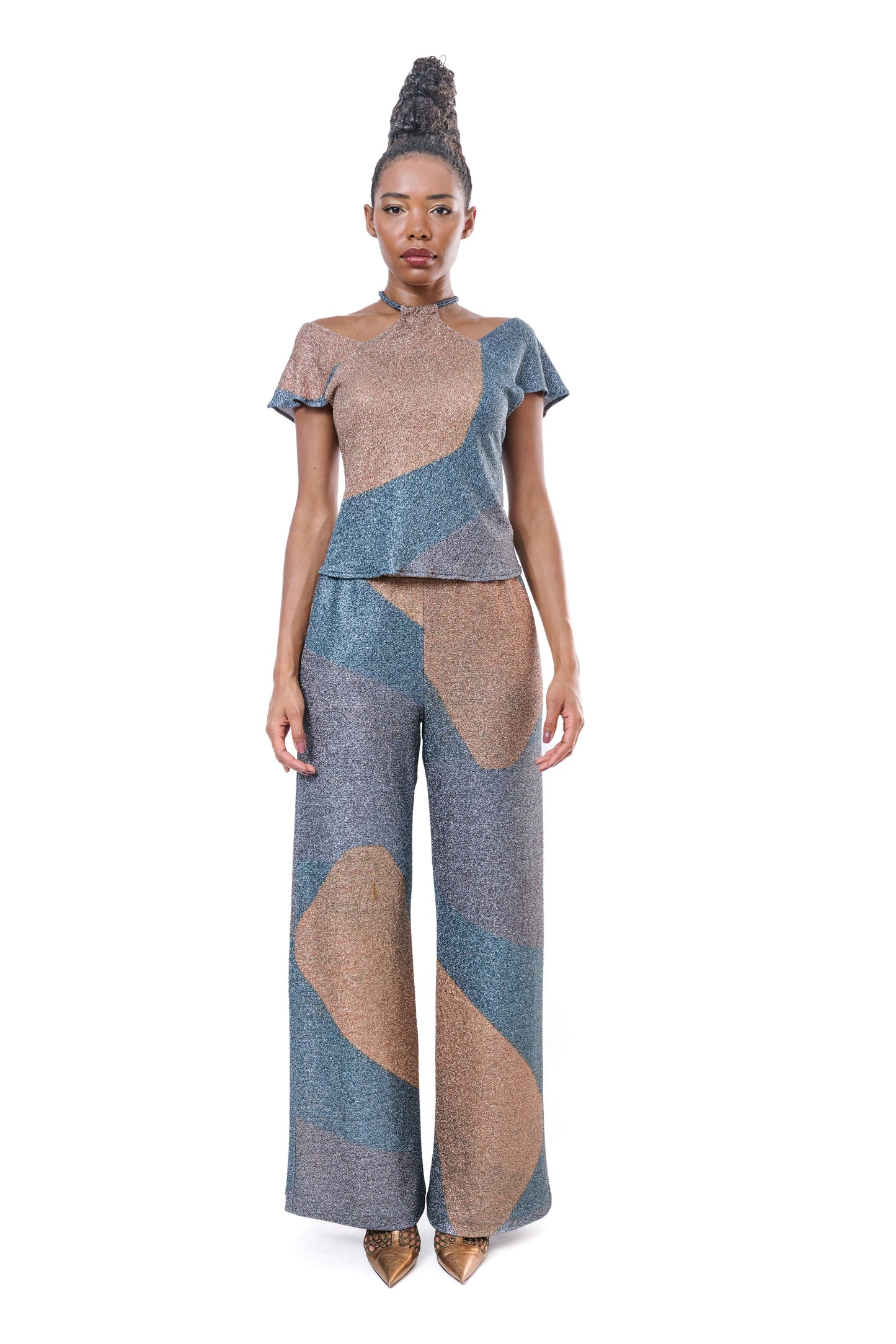 Pants Wide Leg Grapfic Printed Lurex MAKA DADIANI ART
