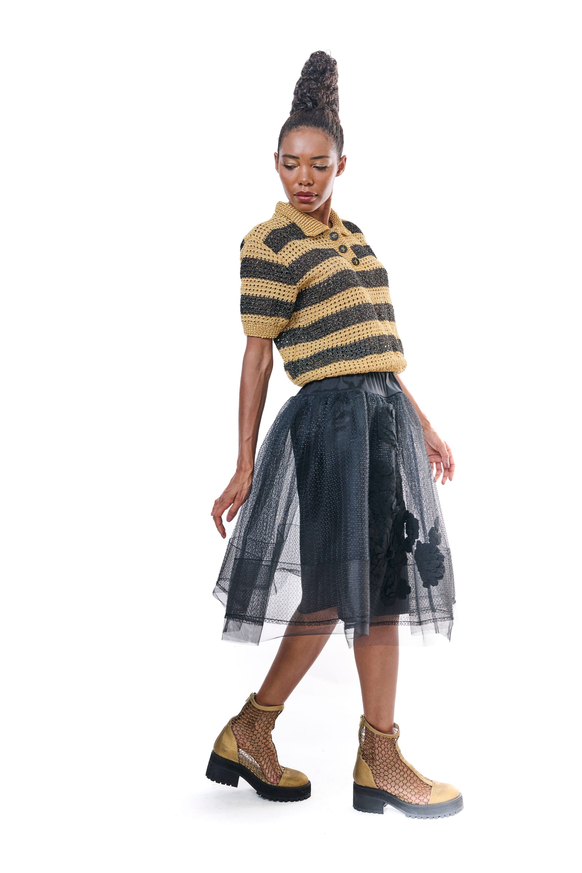 Skirt Black Tulle Embroidery unique